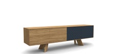 Contemporary Sideboard In Walnut Ft. Fronts with Motif Lacquered In Cherry Red