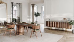 Credenza contemporanea in noce e piano in ceramica bianca