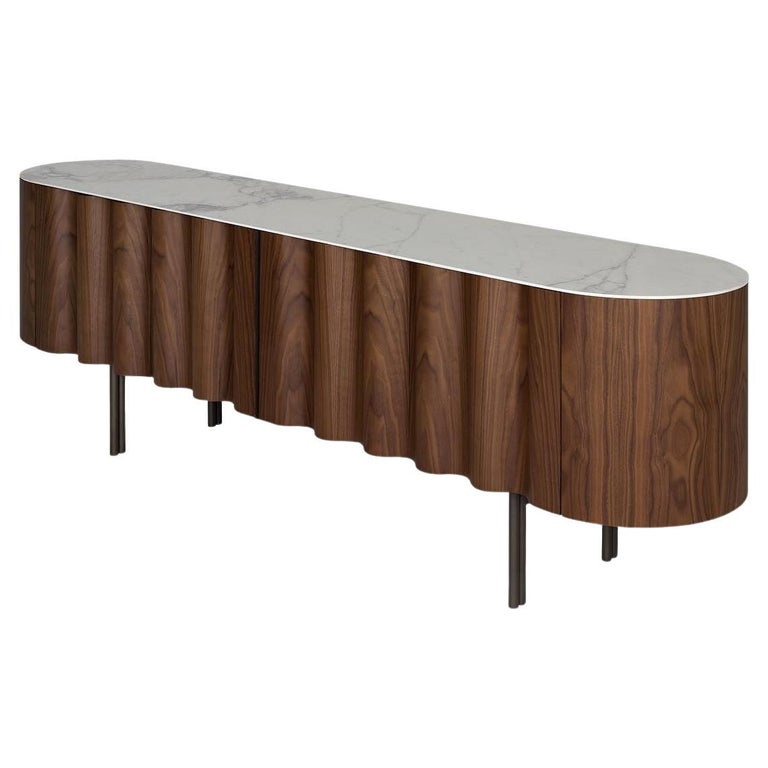 Contemporary Sideboard in Walnut and White Ceramic Top For Sale