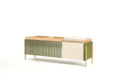 Contemporary Sideboard, Marble Top, Brass Leg, Mirror Strips, Handmade in Italy