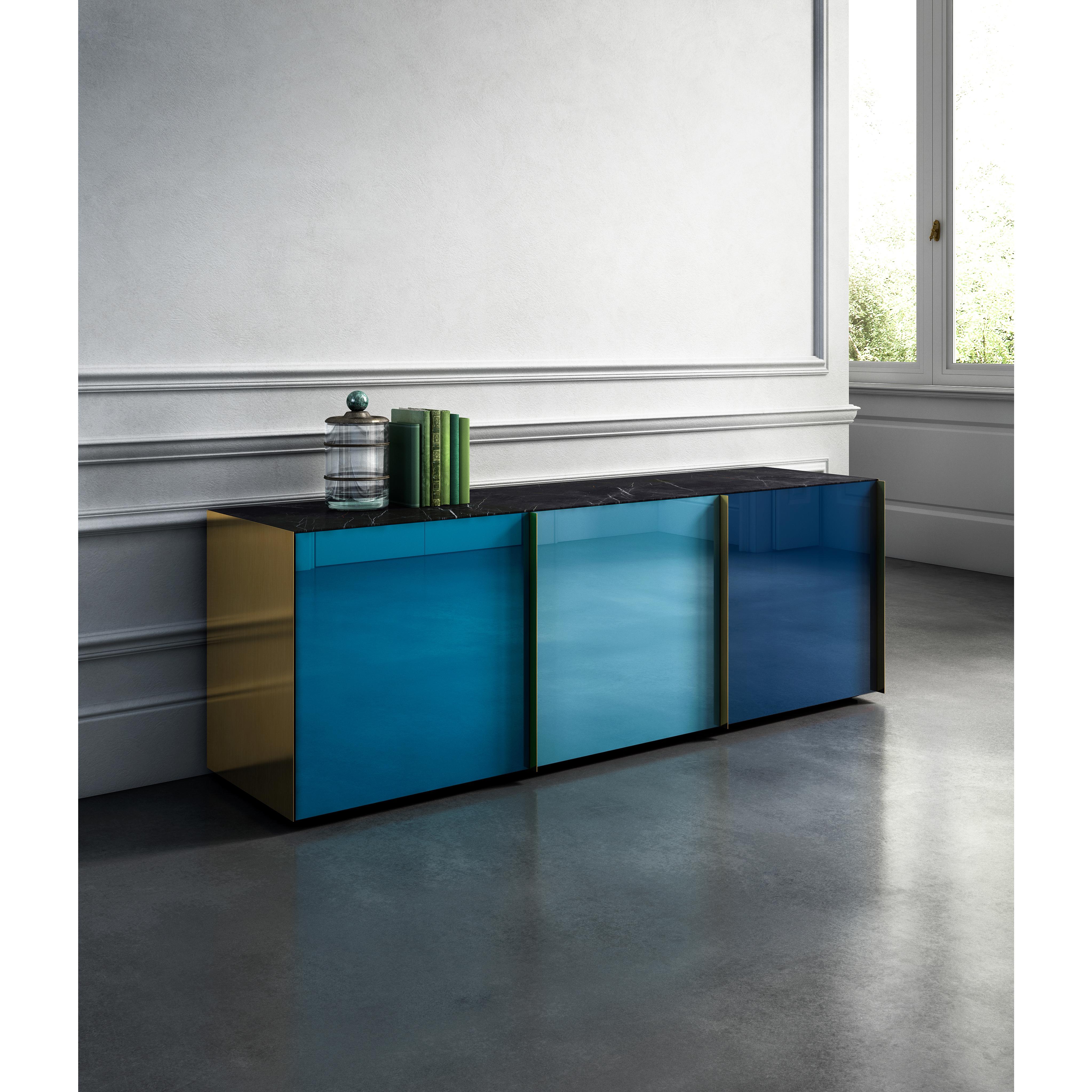 Modern Contemporary Sideboard Marble Top Storage Unit Brass Container For Sale