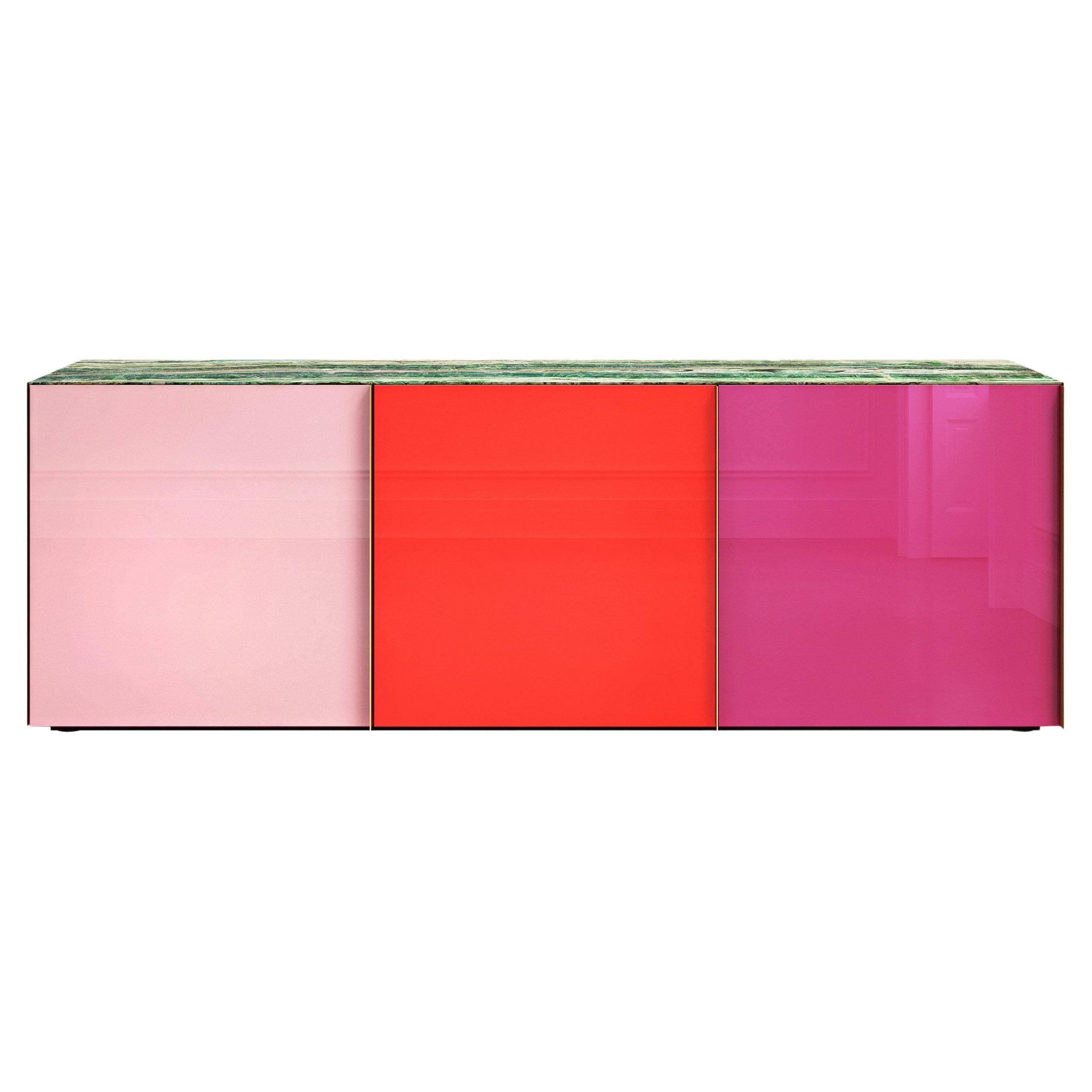 Contemporary Sideboard Onyx Top Storage Unit Brass Marble Container For Sale