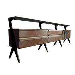 Contemporary Sideboard/ Console in Walnut Wood w/ Magazine Rack