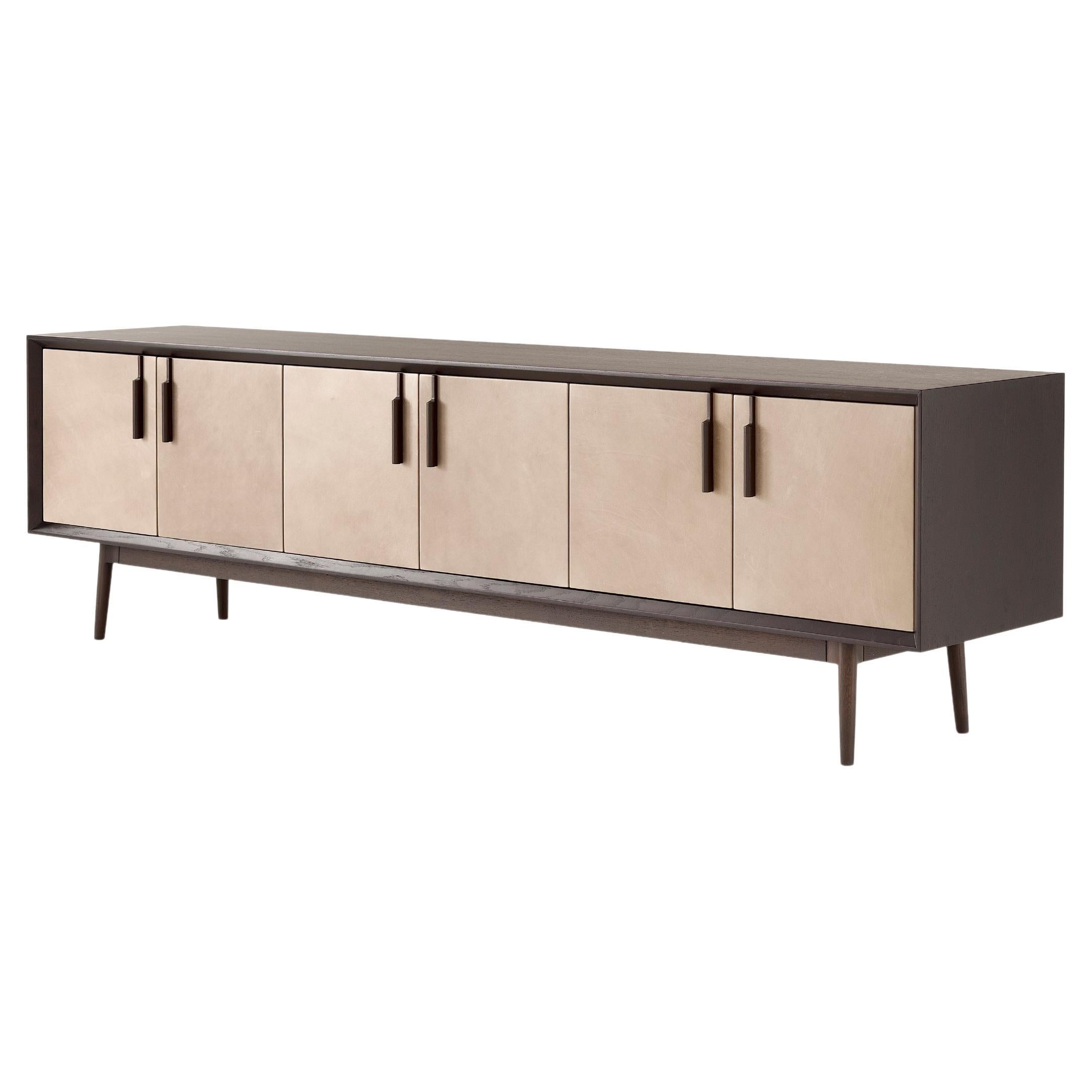 Credenza contemporanea 'THEO' in legno e pelle
