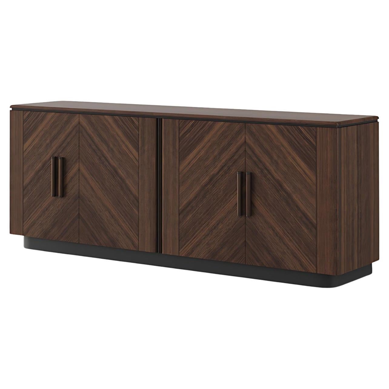 Modern Custom Made Wooden Sideboard With Lacquered Top & Handles For Sale