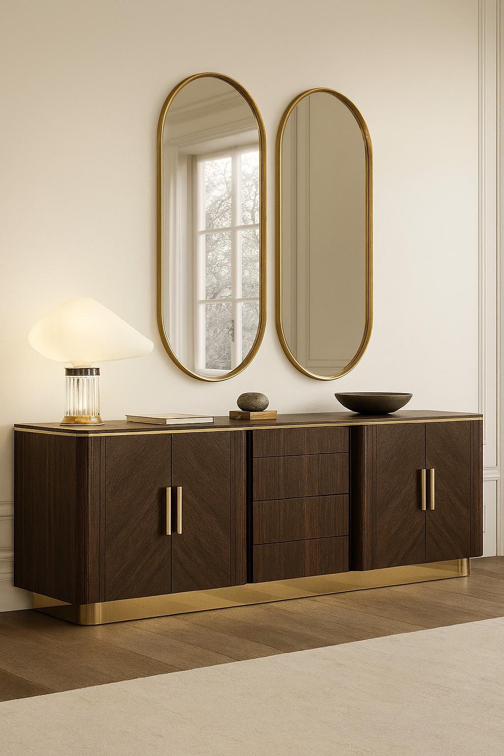 This exquisite sideboard is a testament to sophisticated design, masterfully blending harmonious proportions with refined lines. It's more than just a storage unit; it's a statement piece crafted to enhance your living or dining space while