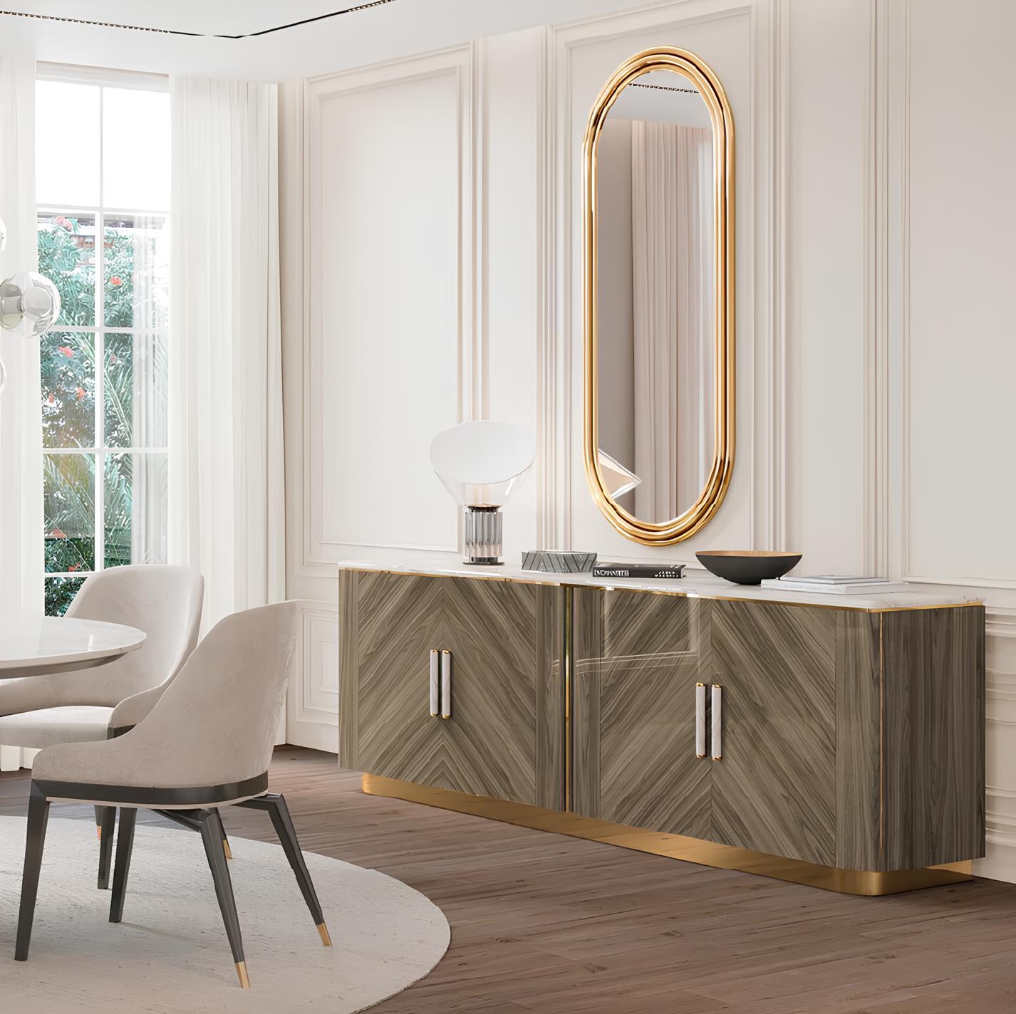Hand-Crafted Custom Made Wooden Sideboard With Lacquered Top & Handles For Sale