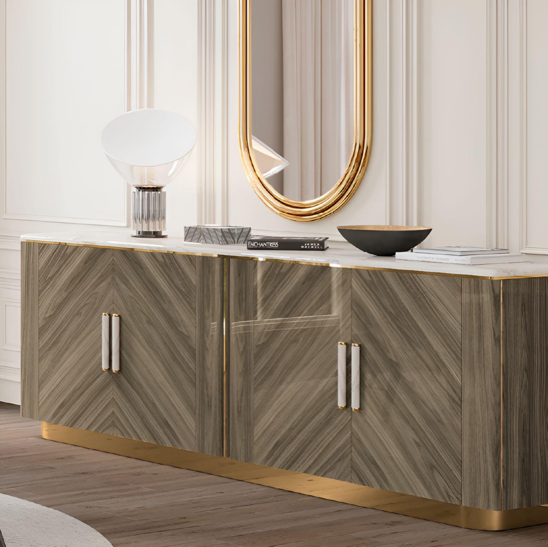 Custom Made Wooden Sideboard With Lacquered Top & Handles In New Condition For Sale In NEW YORK, NY