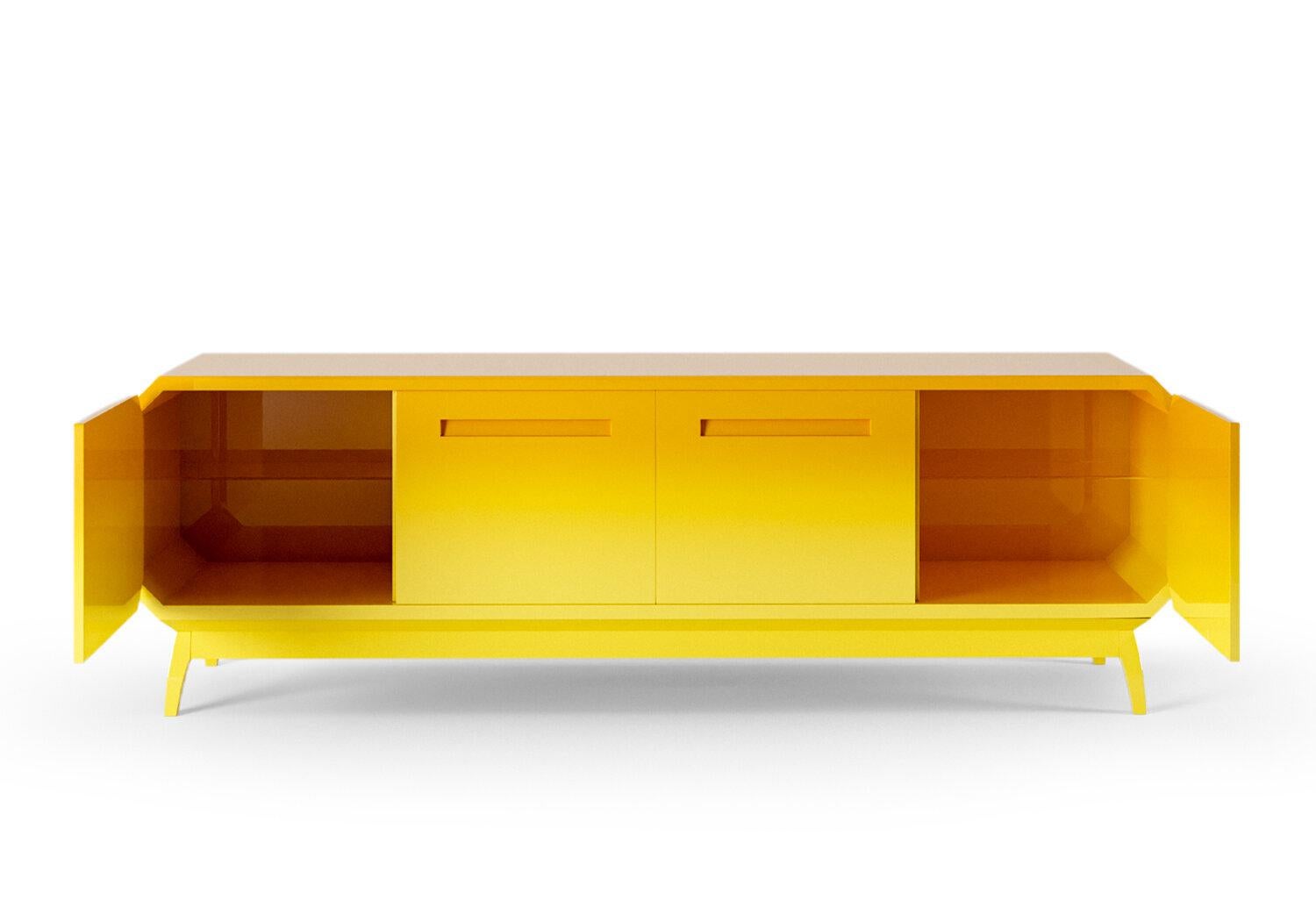 Modern Contemporary Sideboard With Gradient Lacquer In Yellow For Sale