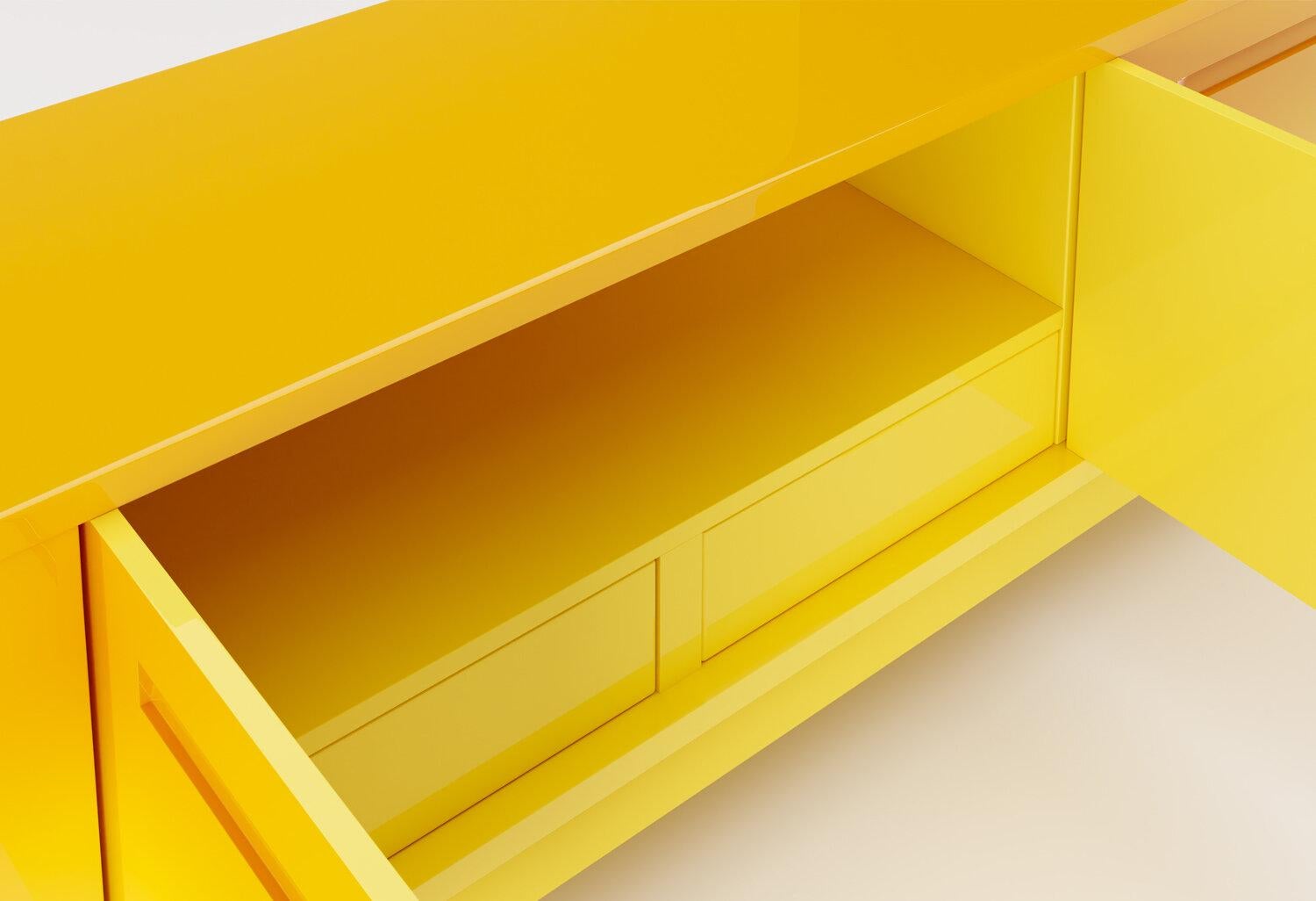 European Contemporary Sideboard With Gradient Lacquer In Yellow For Sale