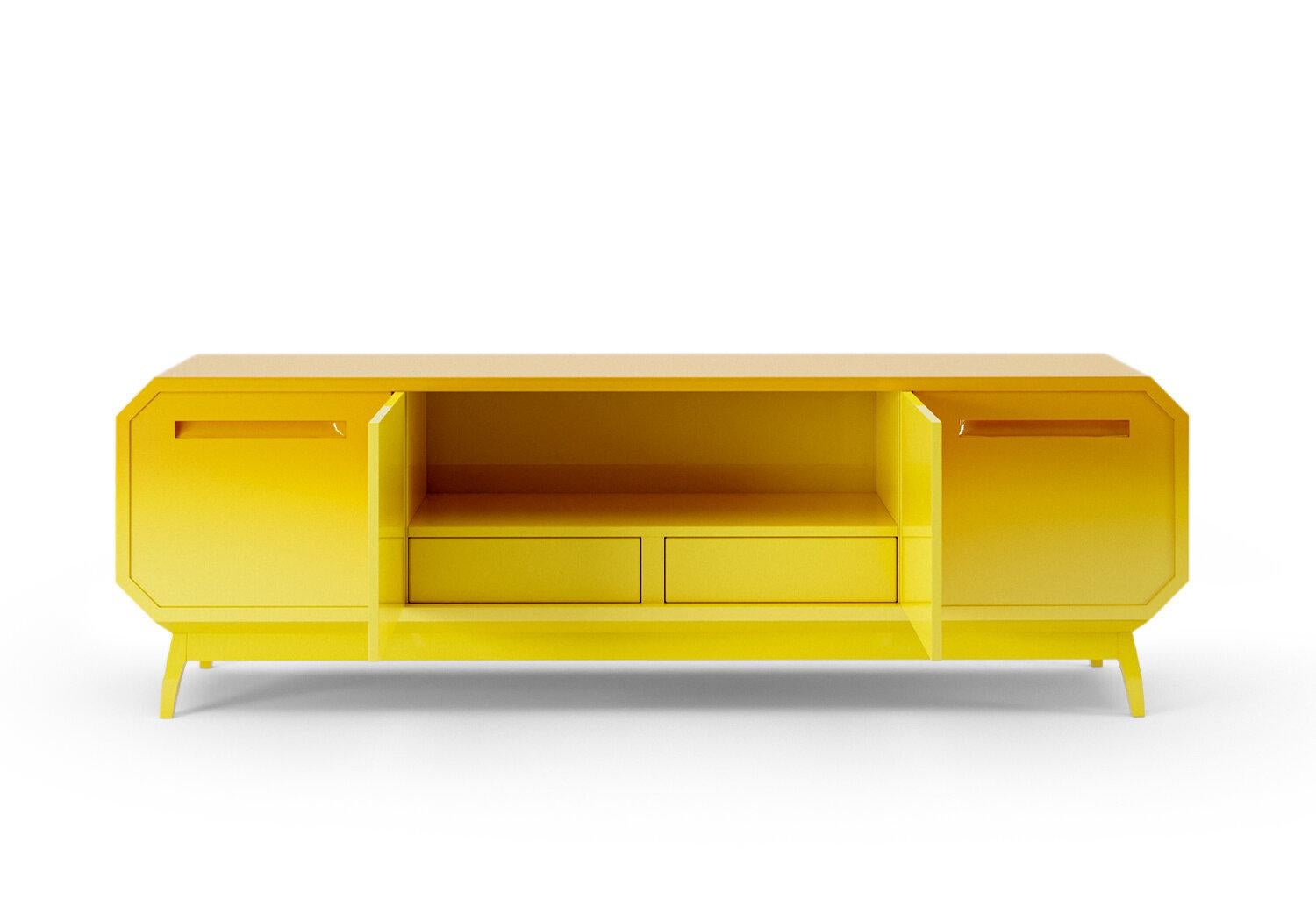Custom Made Geometric Sideboard In Yellow Gradient Lacquer In New Condition For Sale In NEW YORK, NY