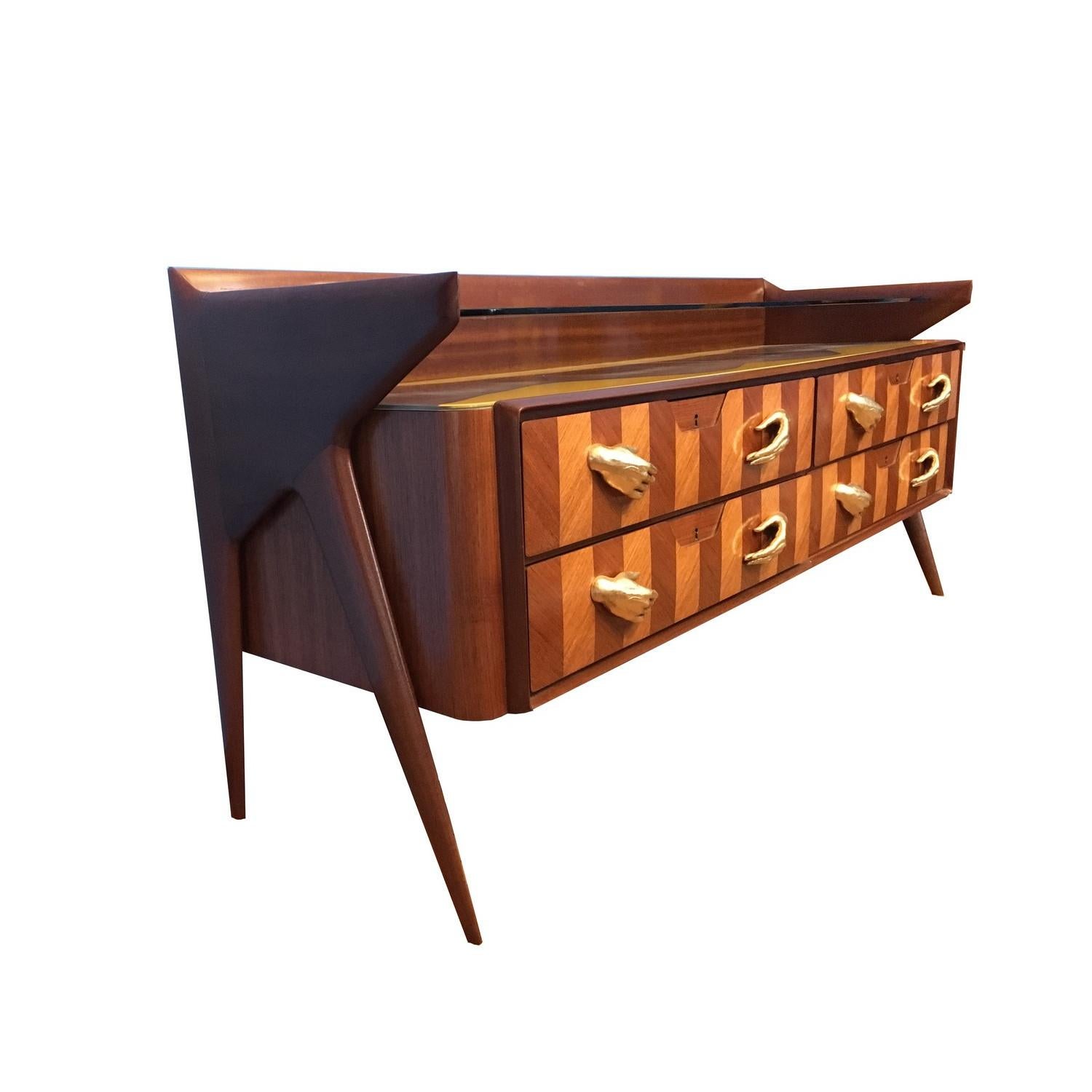 Modern Contemporary Sideboard with Hand-Like Handles and Female Nude Graphic For Sale
