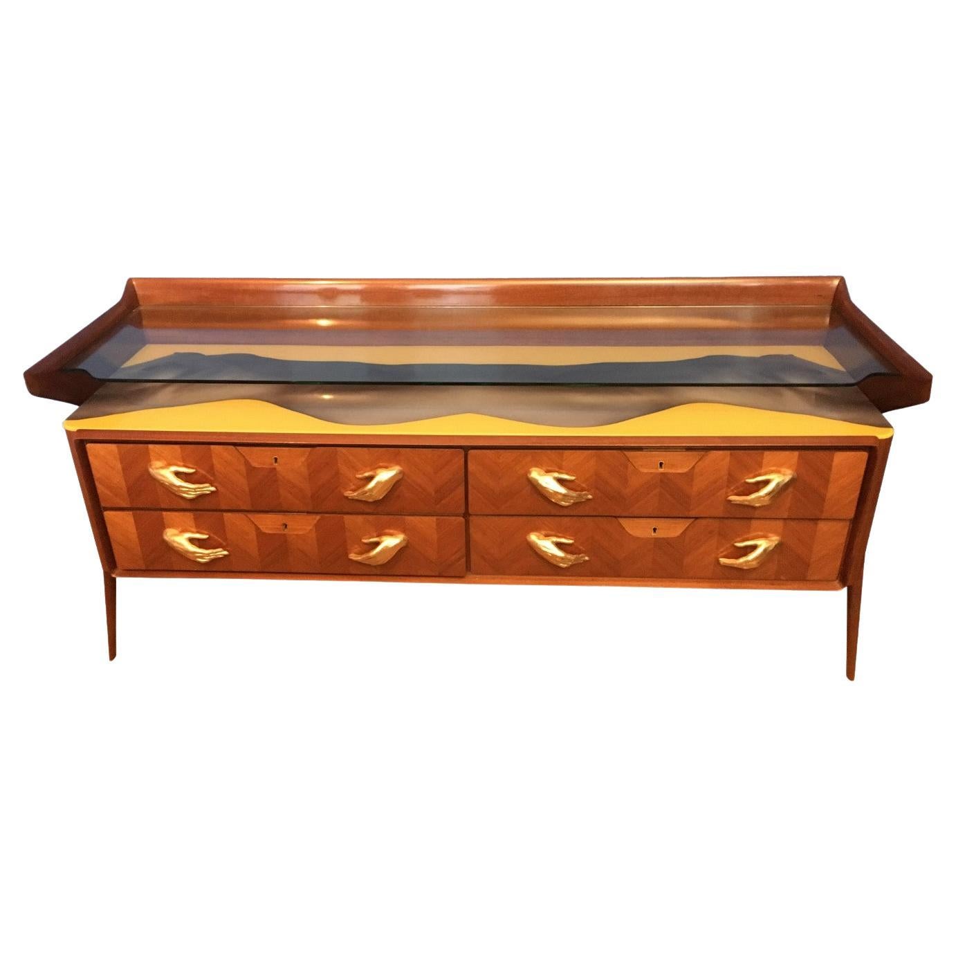 Contemporary Sideboard with Hand-Like Handles and Female Nude Graphic For Sale