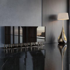 Contemporary Sideboard With Resin Base & Wood Structure In Bronze Color