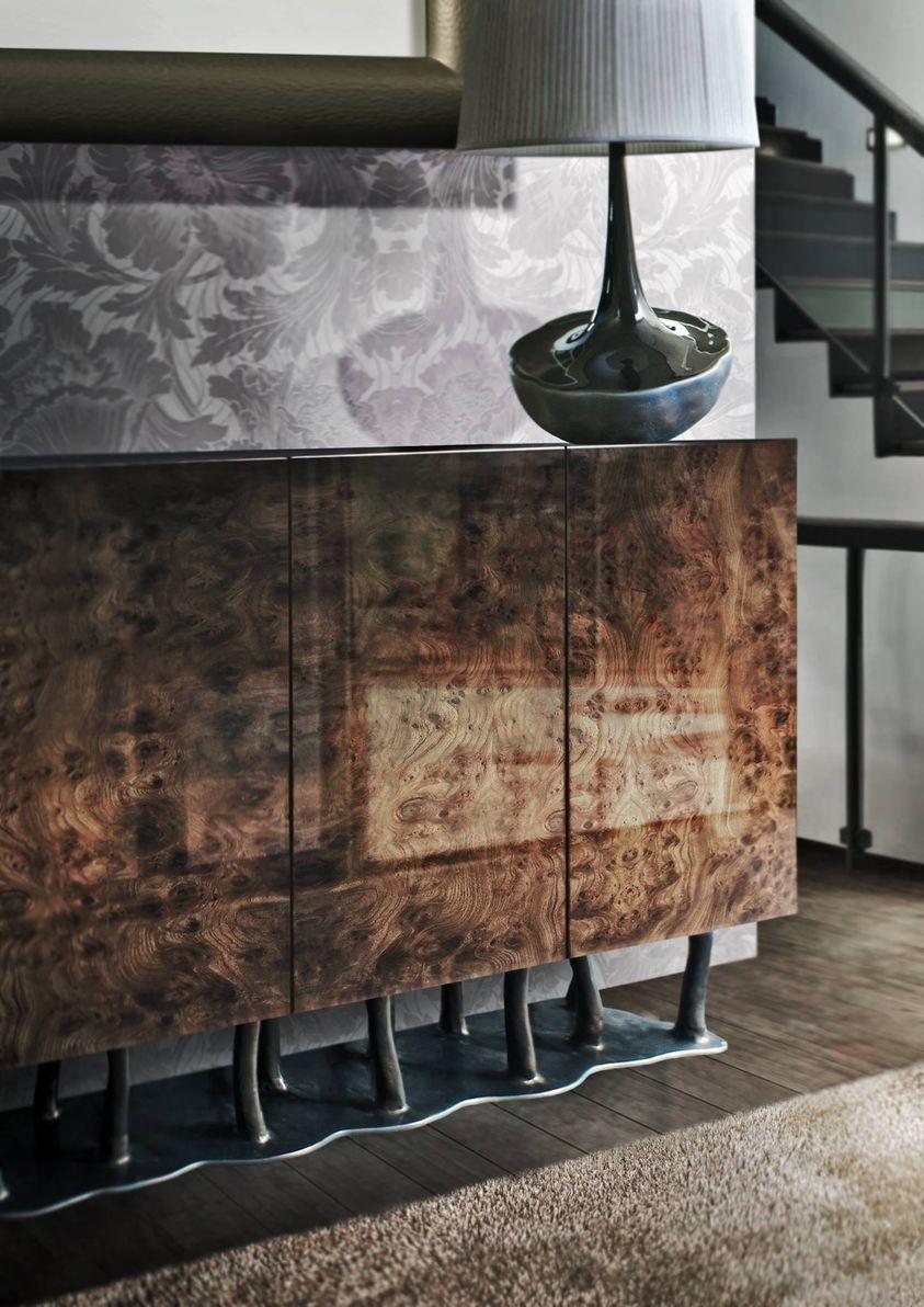 Contemporary Sideboard With Resin Base & Wood Structure In Bronze Color In New Condition For Sale In NEW YORK, NY