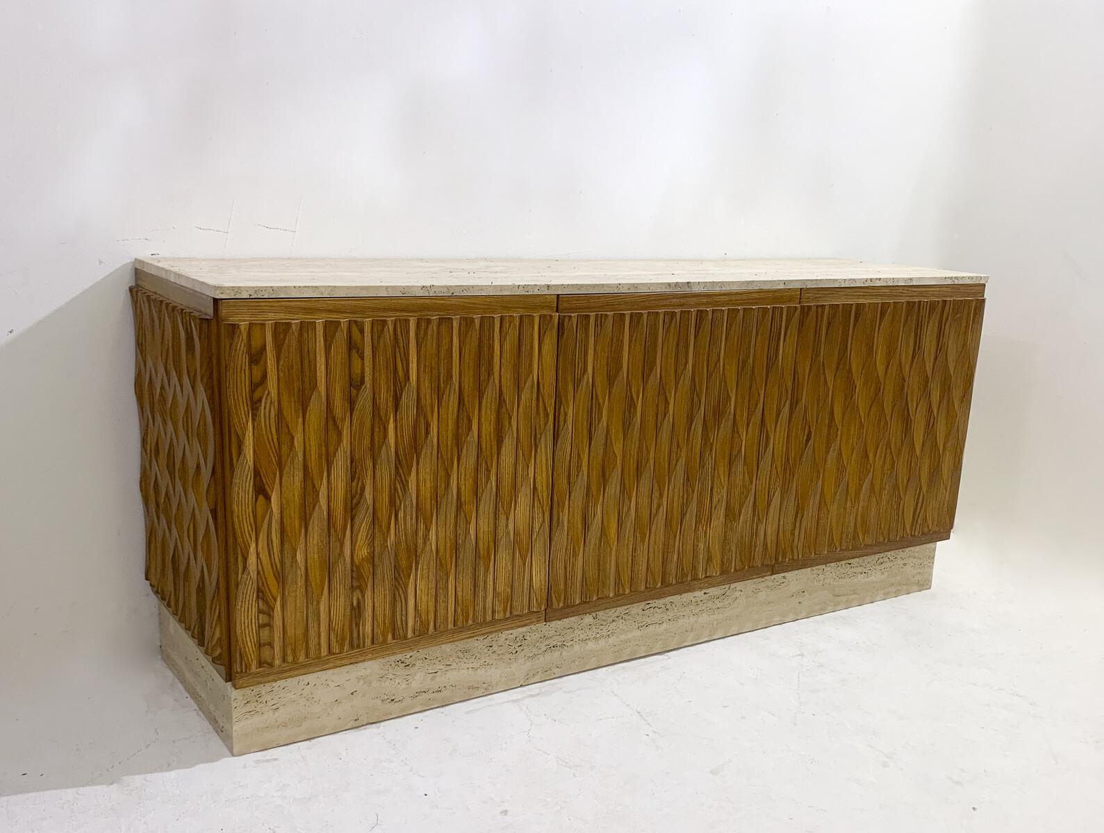 Contemporary Sideboard, Wood and Travertine, Italy For Sale 6
