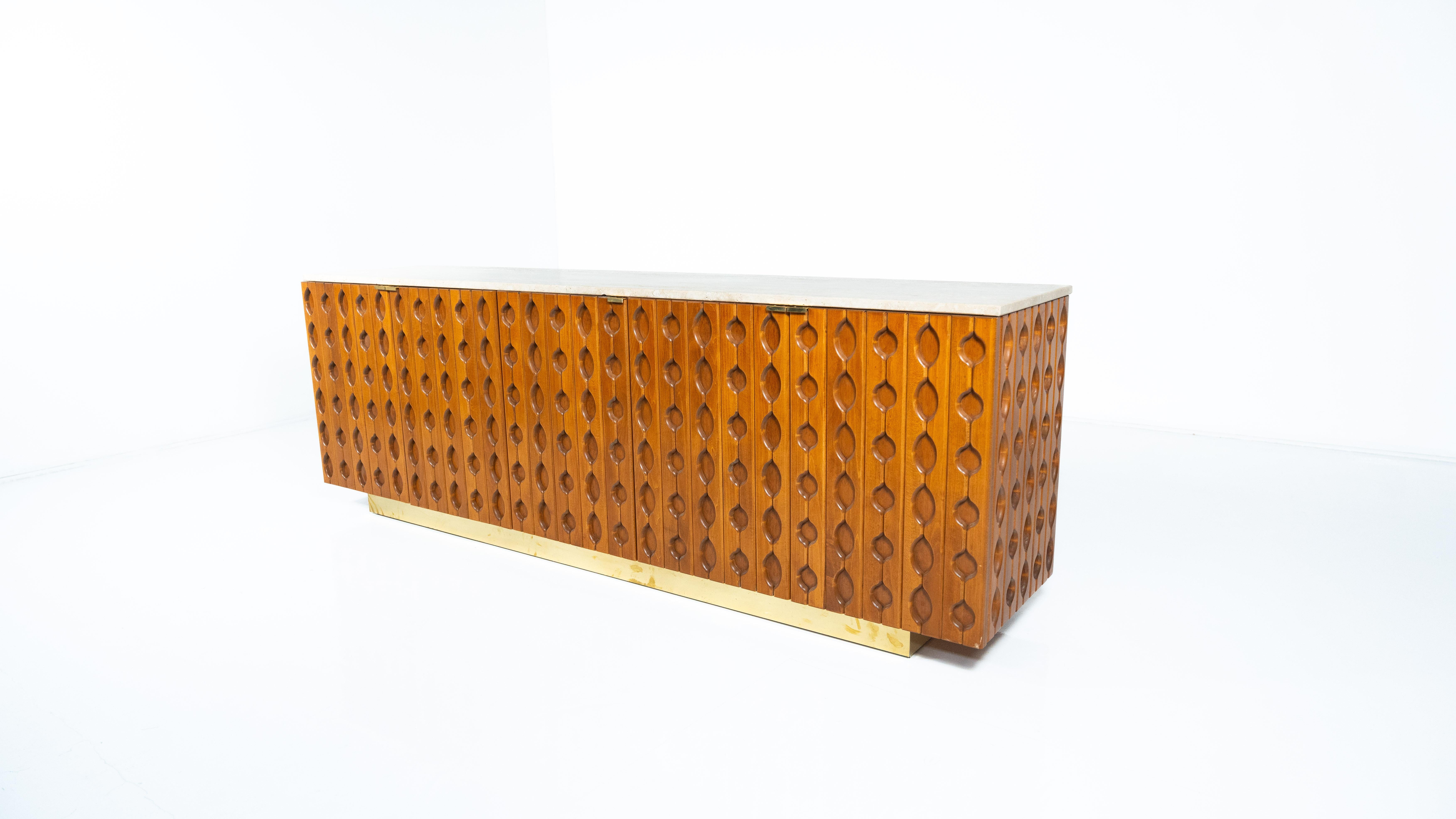 Zeitgenössisches Sideboard, Holz und Travertin , Italien im Angebot 4