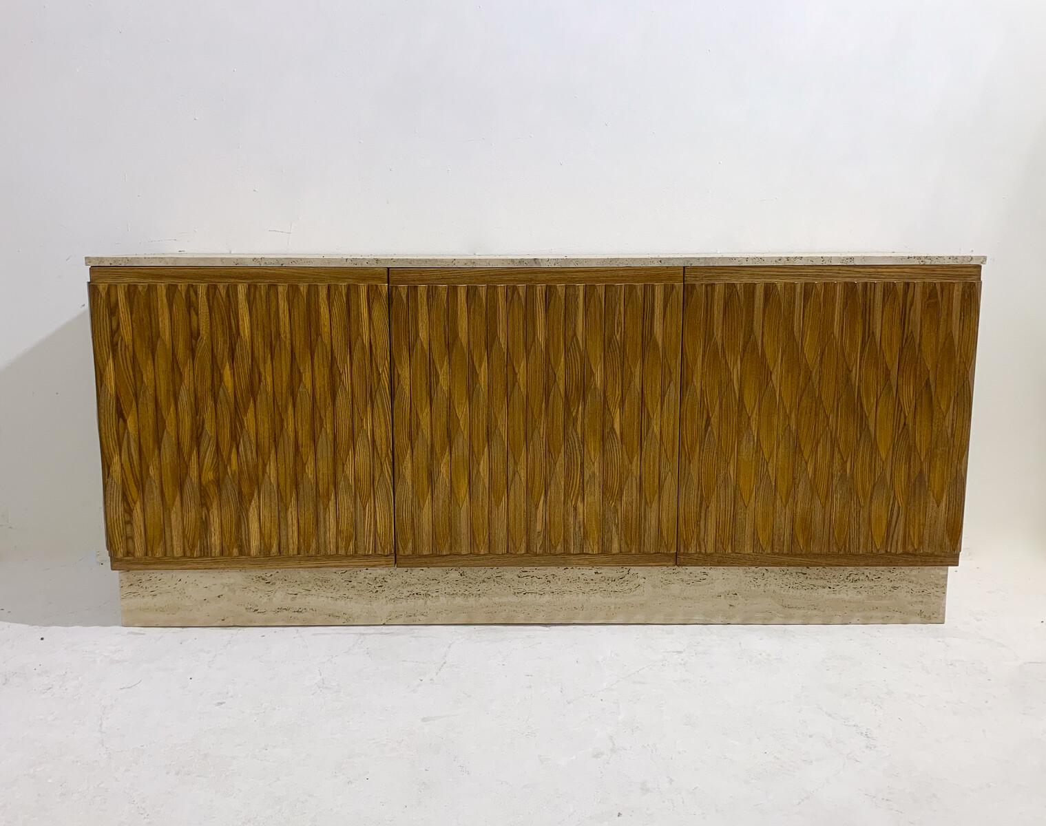 Contemporary Sideboard, Wood and Travertine, Italy For Sale 7