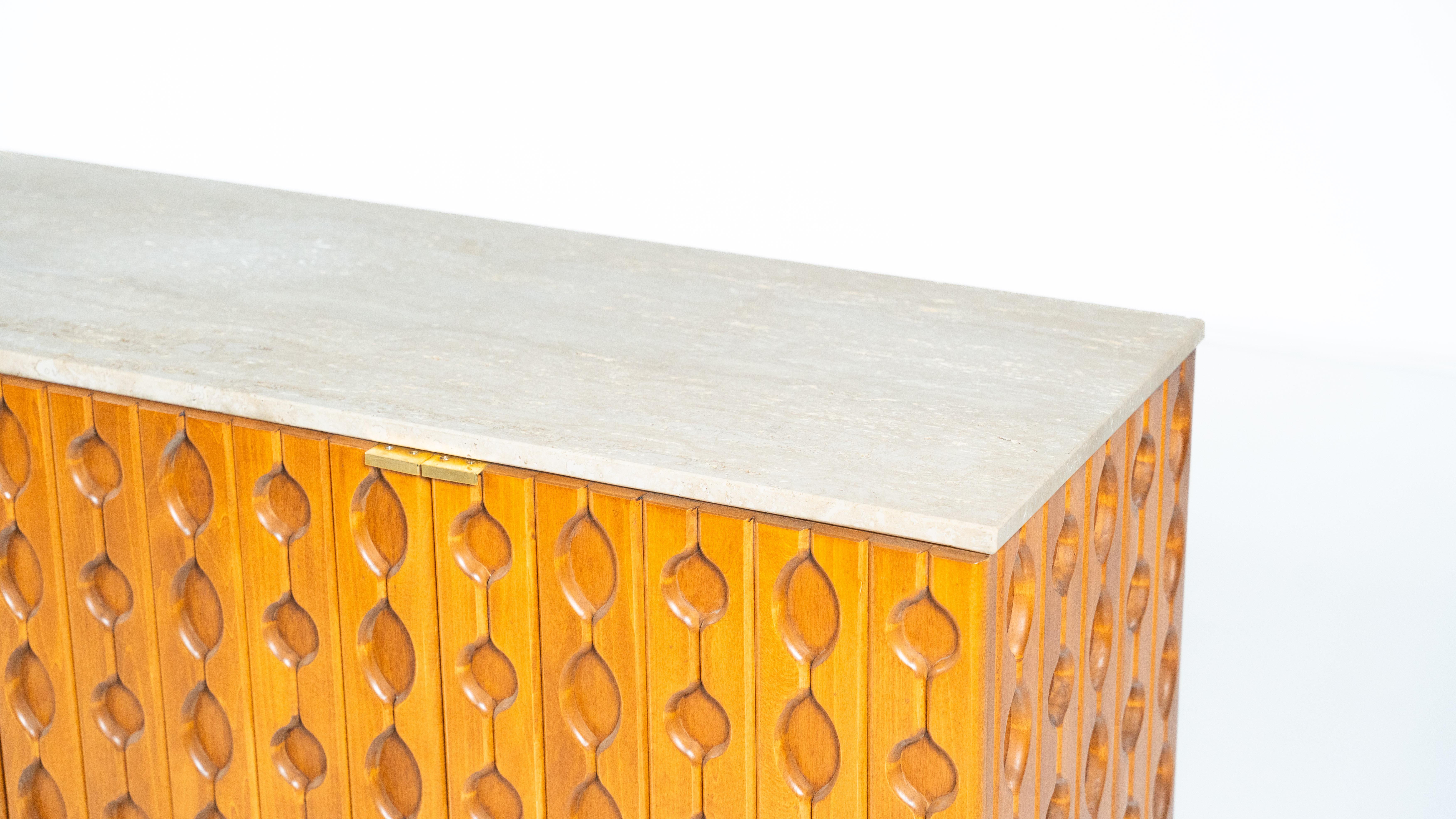Zeitgenössisches Sideboard, Holz und Travertin , Italien im Angebot 5