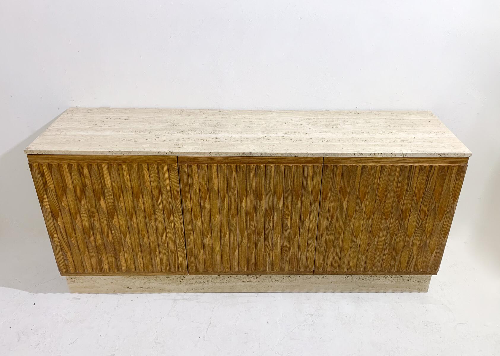 Contemporary Sideboard, Wood and Travertine, Italy For Sale 8