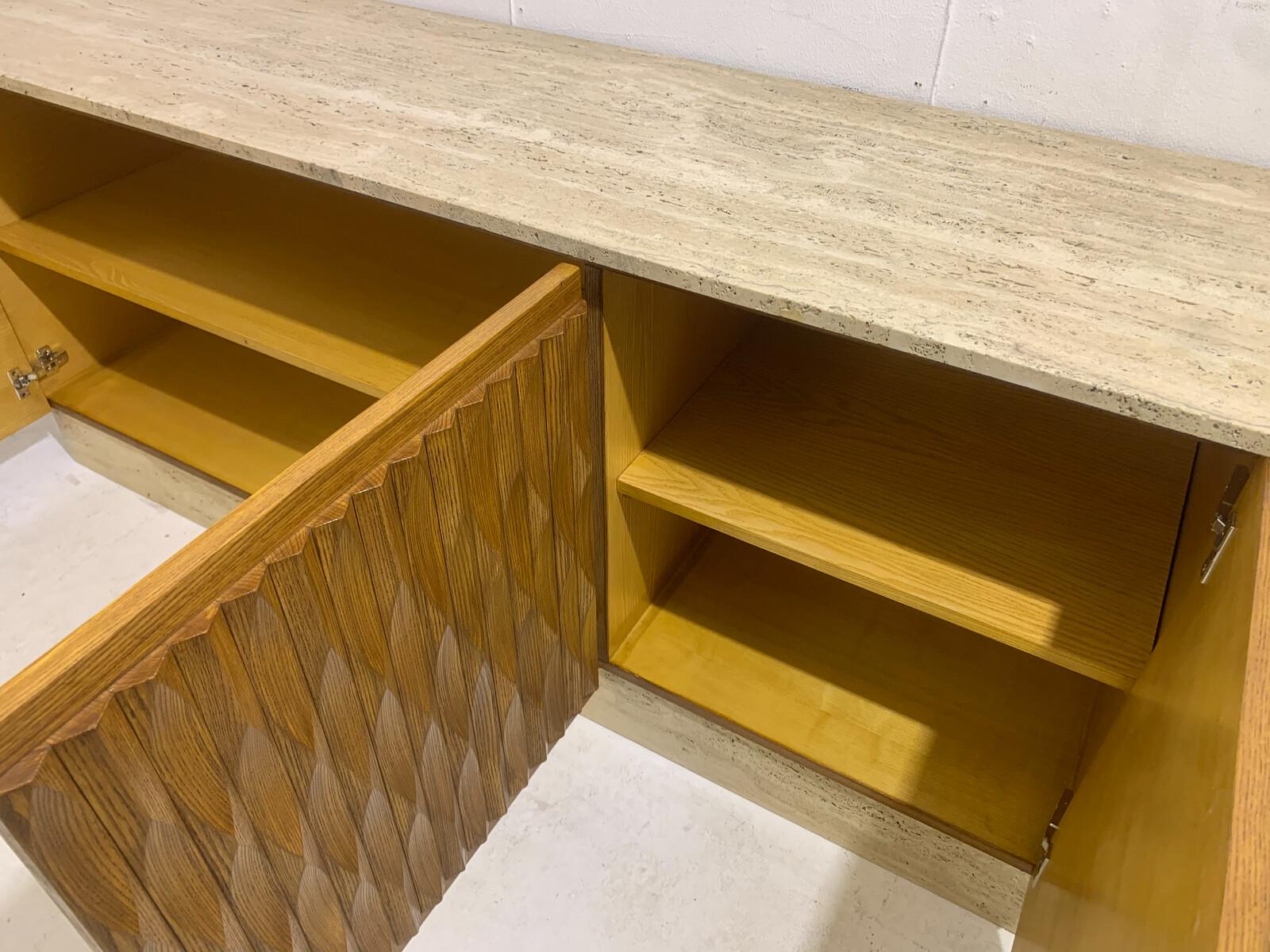 Contemporary sideboard, wood and Travertine, Italy.