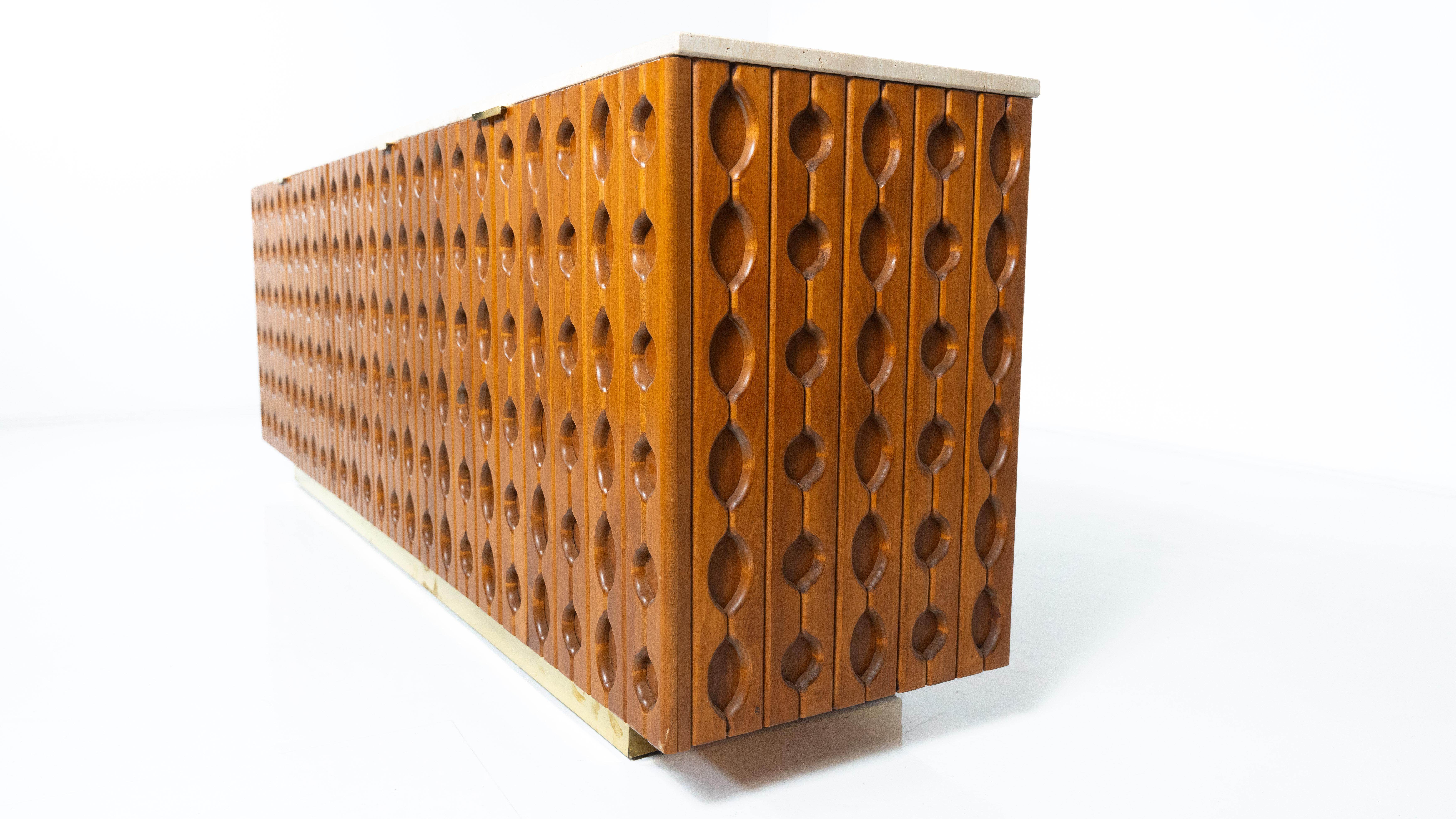 Zeitgenössisches Sideboard, Holz und Travertin , Italien (Italienisch) im Angebot