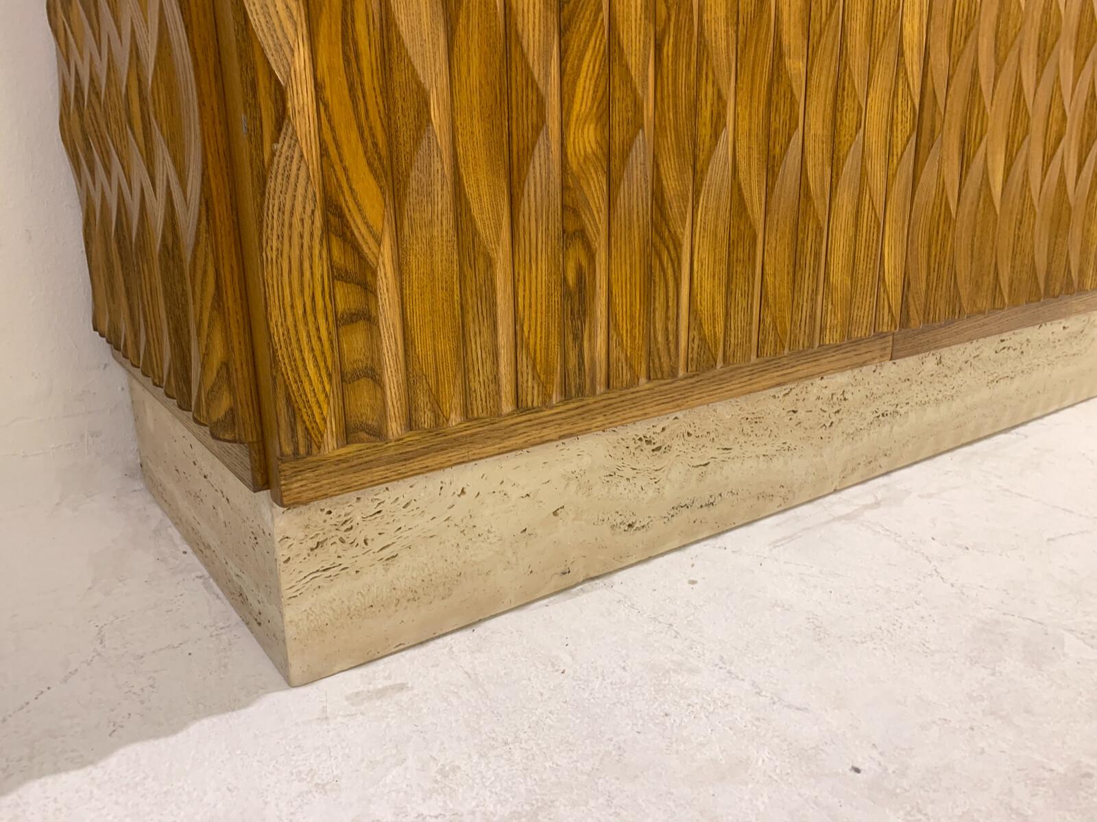 Contemporary Sideboard, Wood and Travertine, Italy For Sale 1