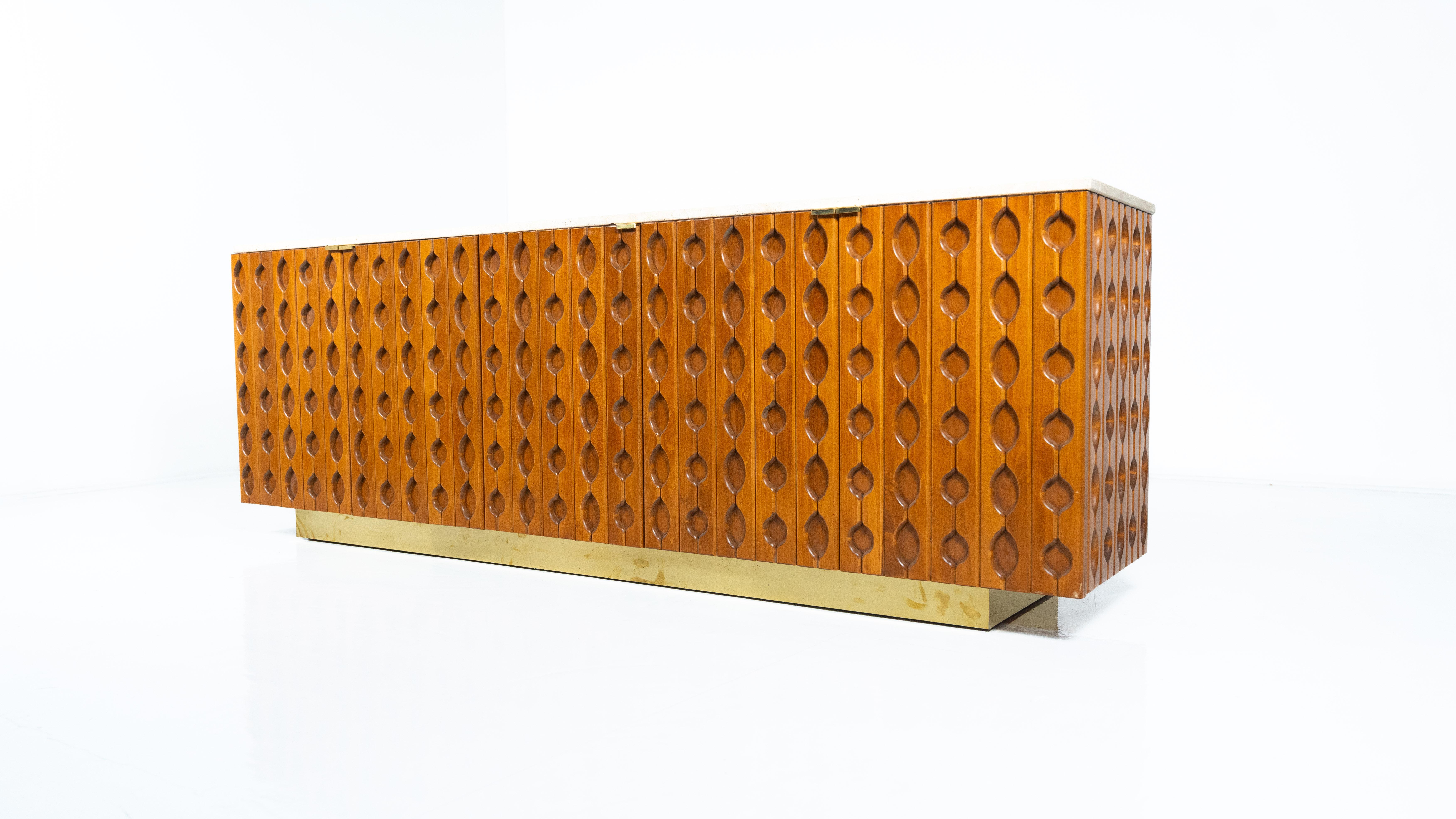 Zeitgenössisches Sideboard, Holz und Travertin , Italien (21. Jahrhundert und zeitgenössisch) im Angebot