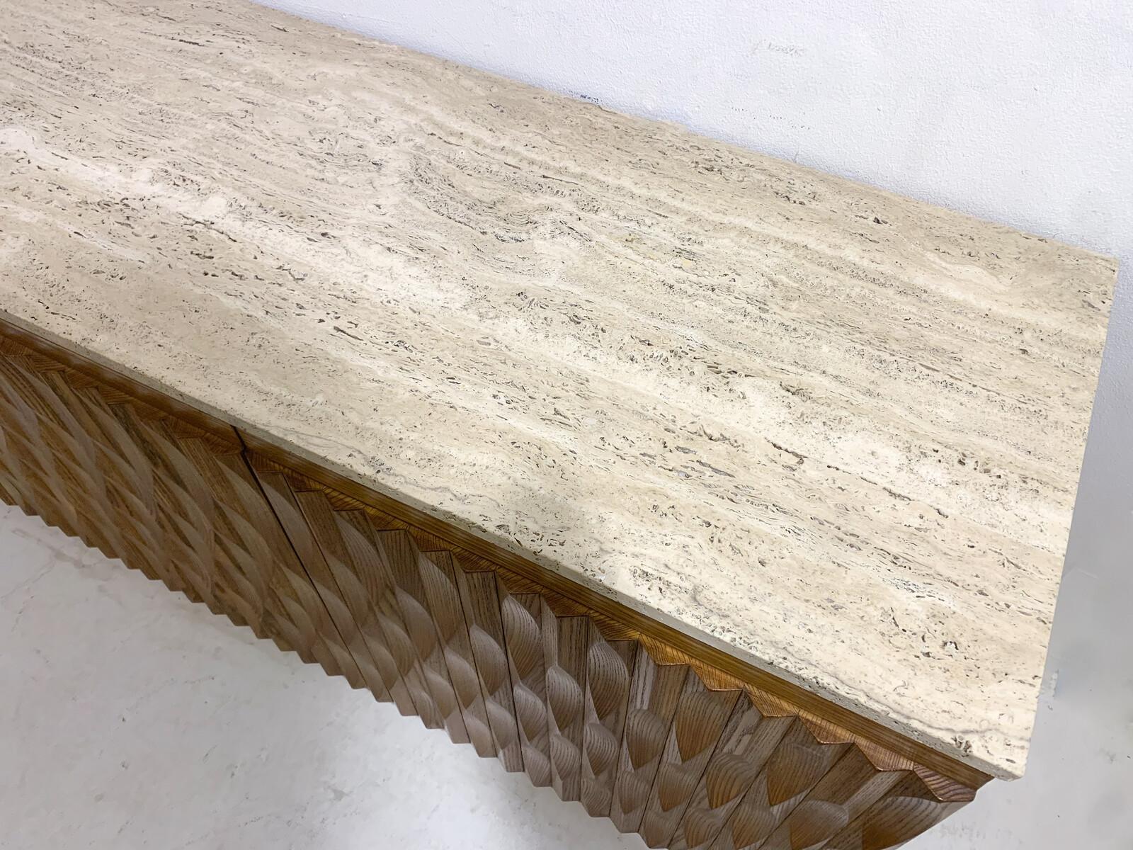 Contemporary Sideboard, Wood and Travertine, Italy For Sale 3