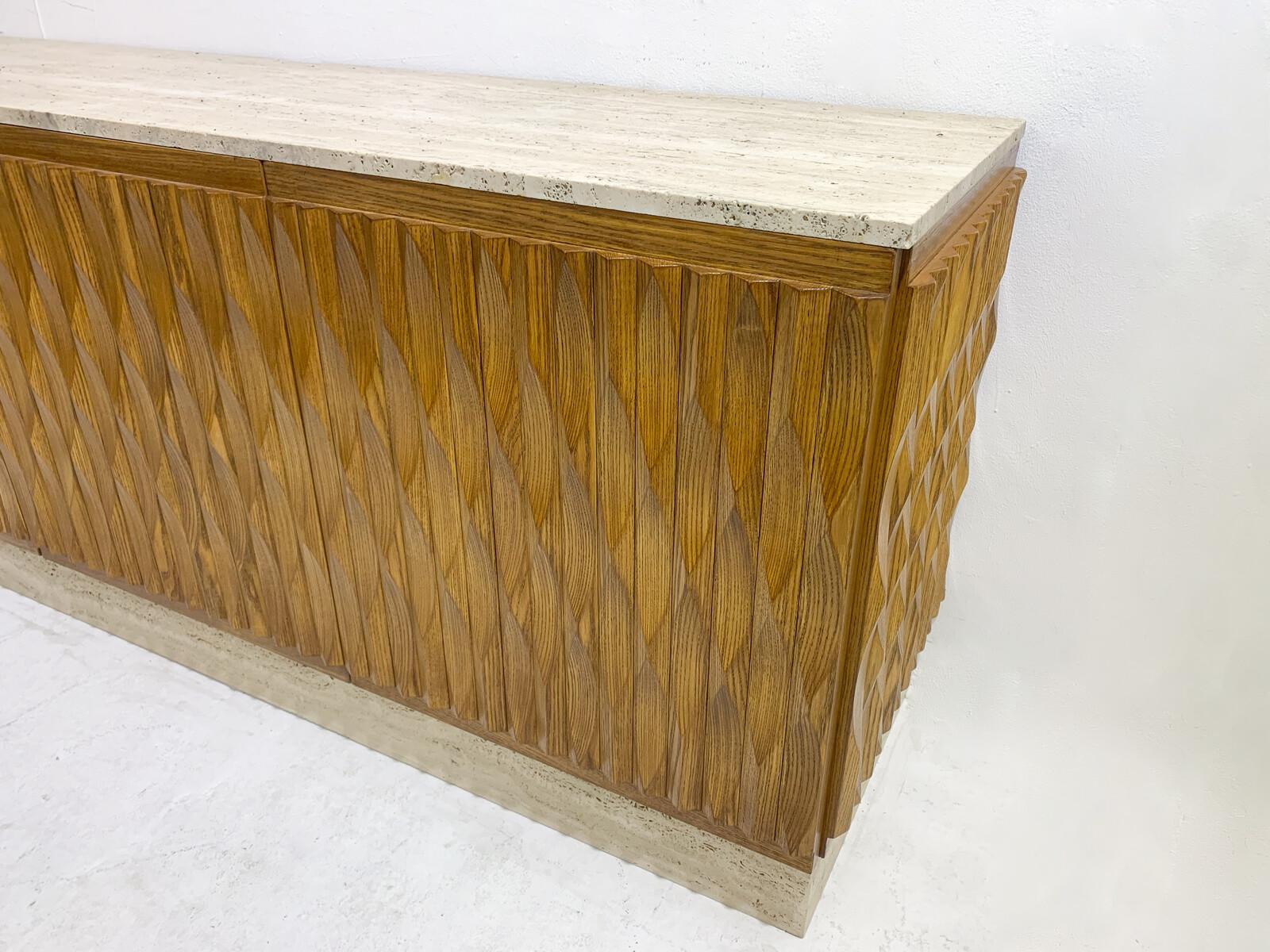 Contemporary Sideboard, Wood and Travertine, Italy For Sale 4