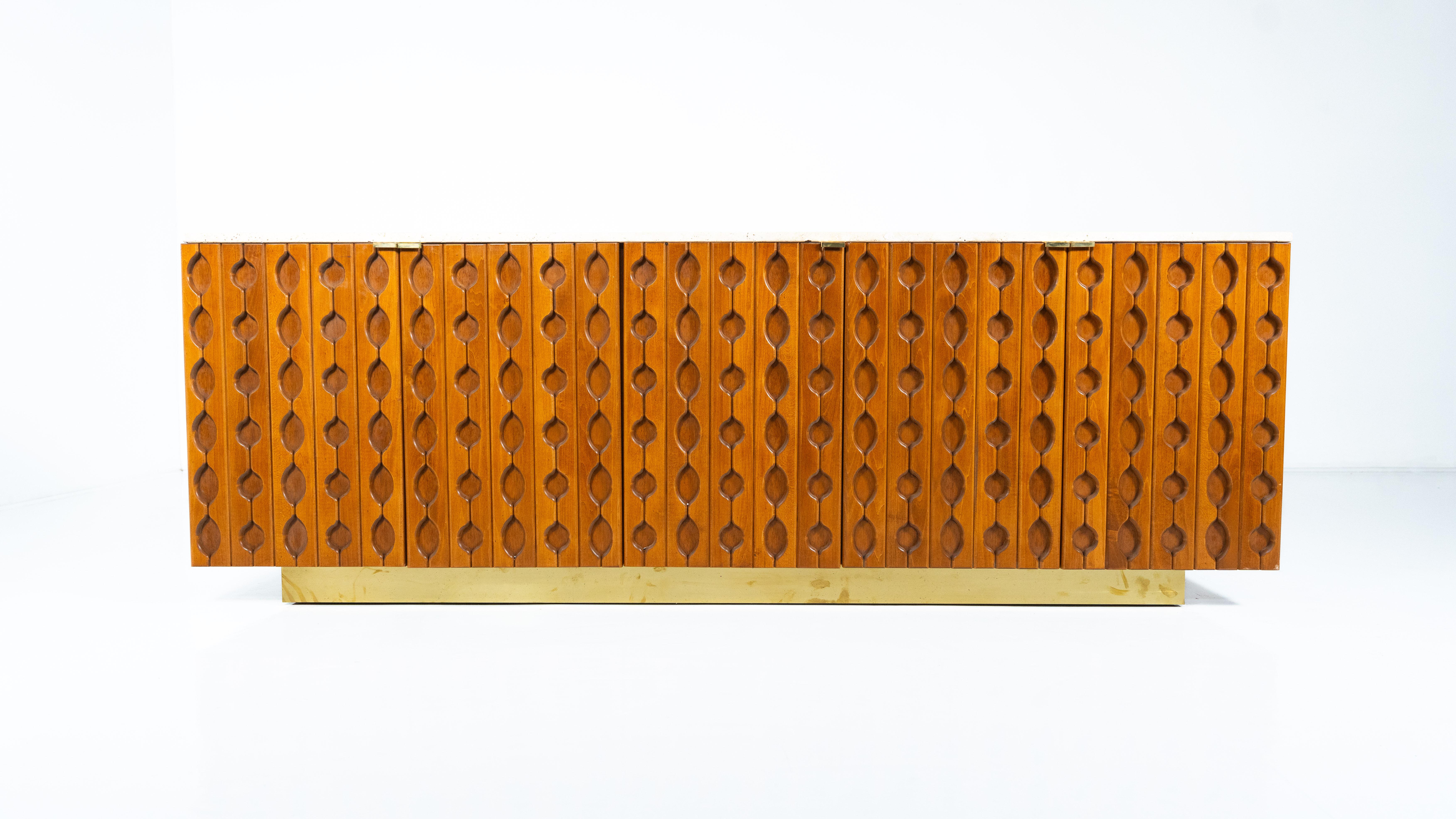 Zeitgenössisches Sideboard, Holz und Travertin , Italien im Angebot 2