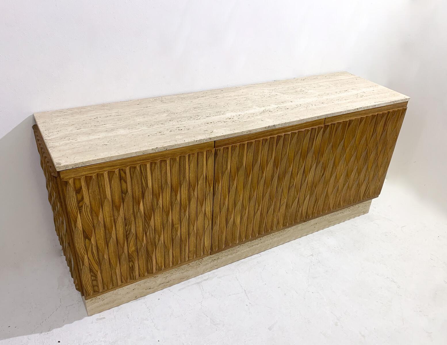 Zeitgenössisches Sideboard aus Holz und Travertin, Italien im Angebot 3