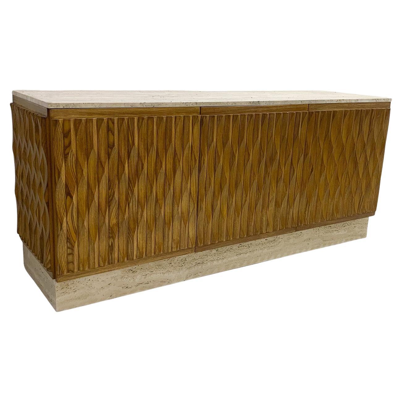 Zeitgenössisches Sideboard aus Holz und Travertin, Italien im Angebot