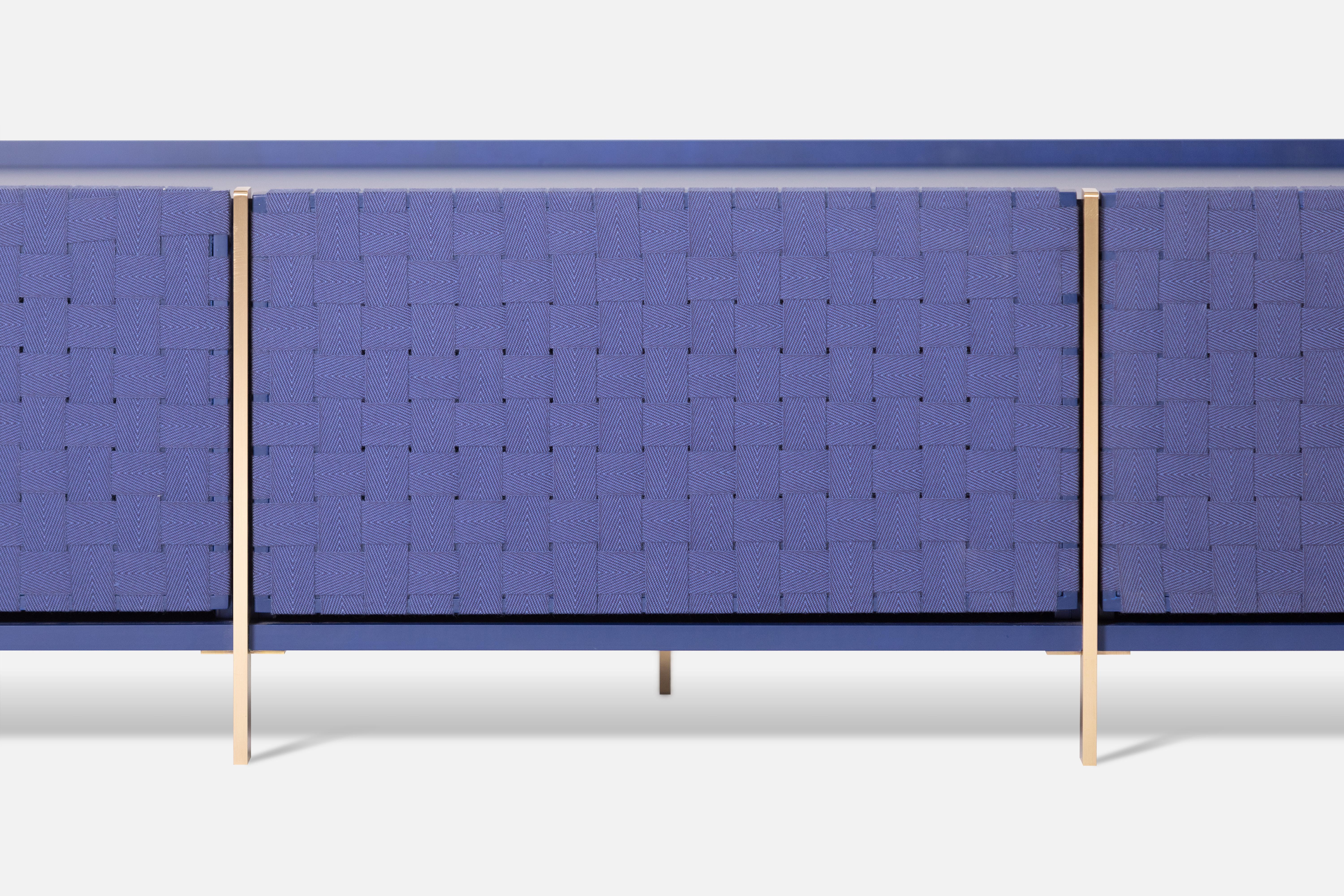 Italian Contemporary Sideboard, Credenza in Veneered Wood, Solid Wood and Ribbon For Sale