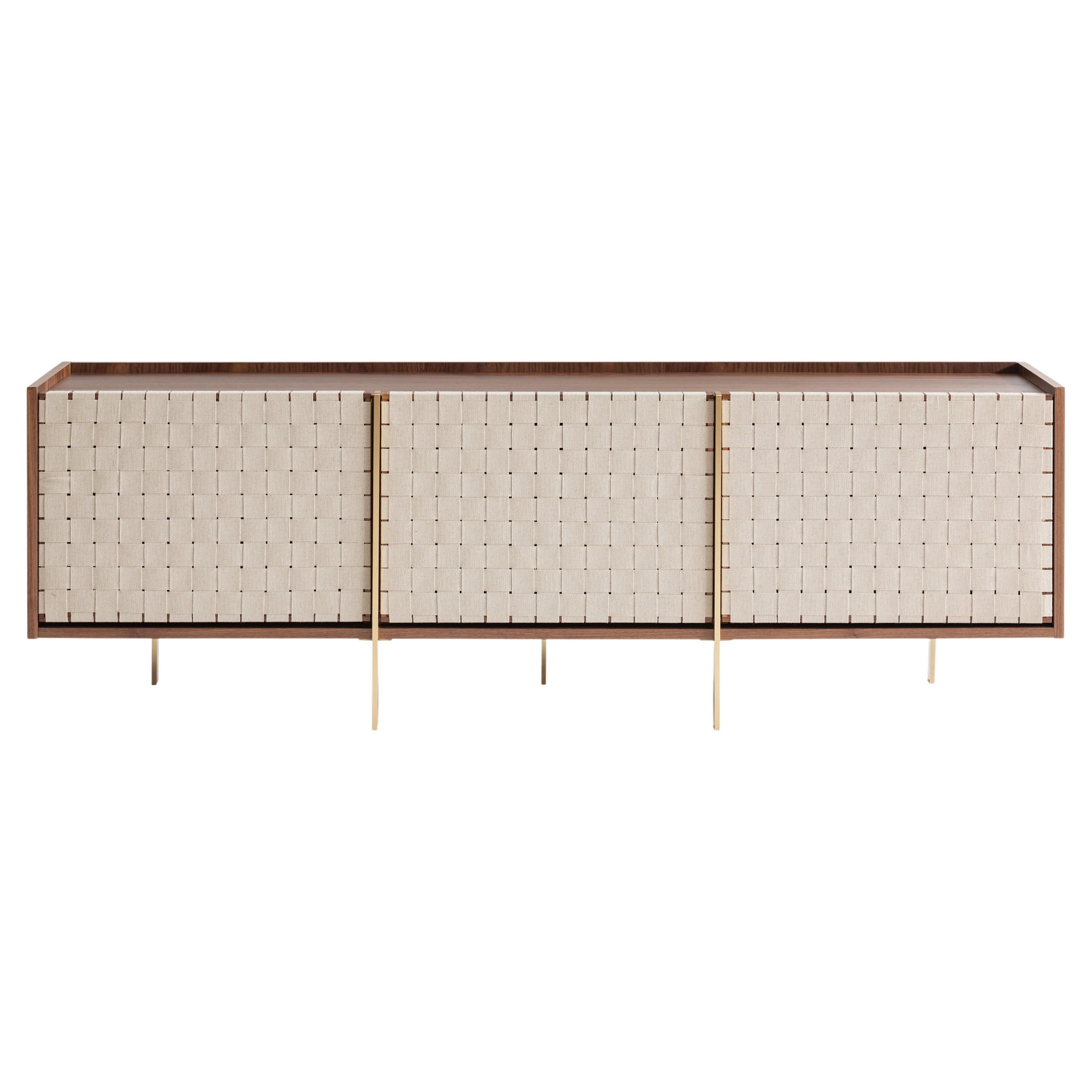 Contemporary Sideboard, Credenza in Veneered Wood, Solid Wood and Ribbon For Sale