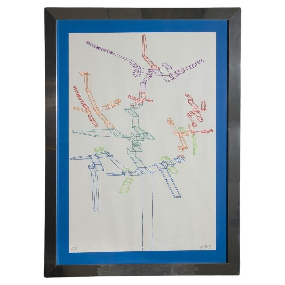 Contemporary Signed Achille Perilli “Systematic 1°“ Work on Paper For Sale