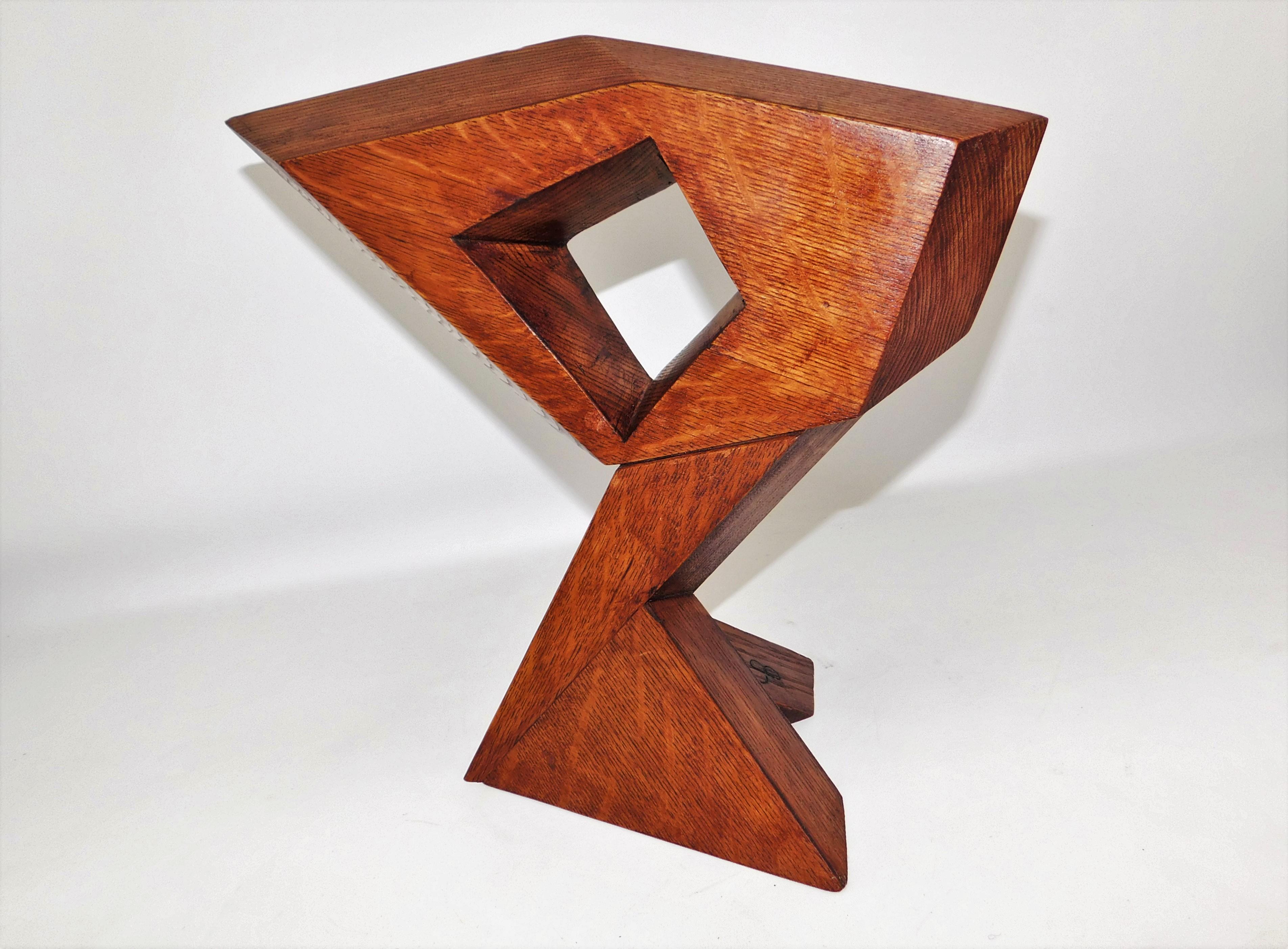 Mid-Century Modern Contemporary Signed Modern Abstract Constructivist Styled Wooden Oak Sculpture For Sale