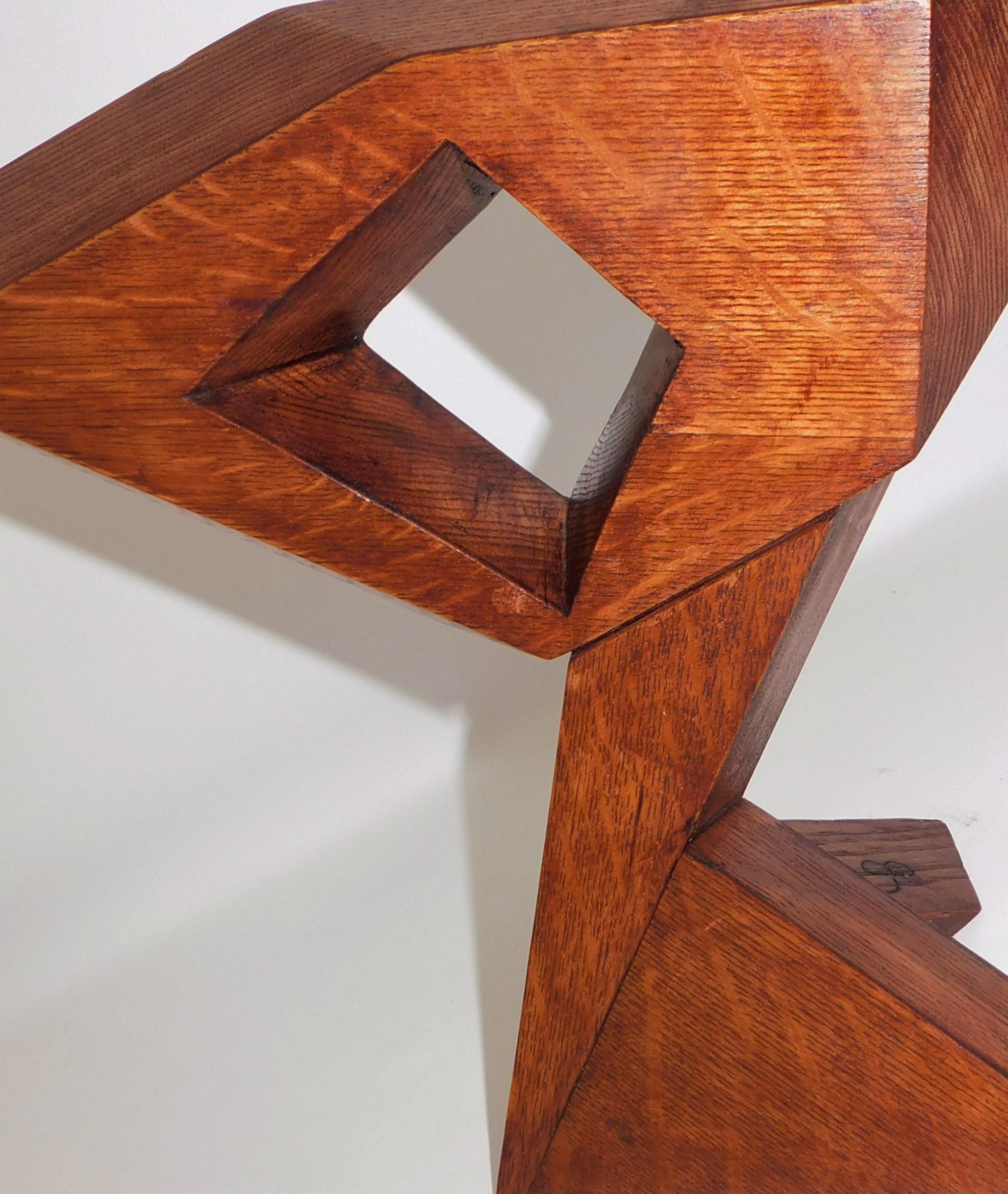 Hand-Crafted Contemporary Signed Modern Abstract Constructivist Styled Wooden Oak Sculpture For Sale