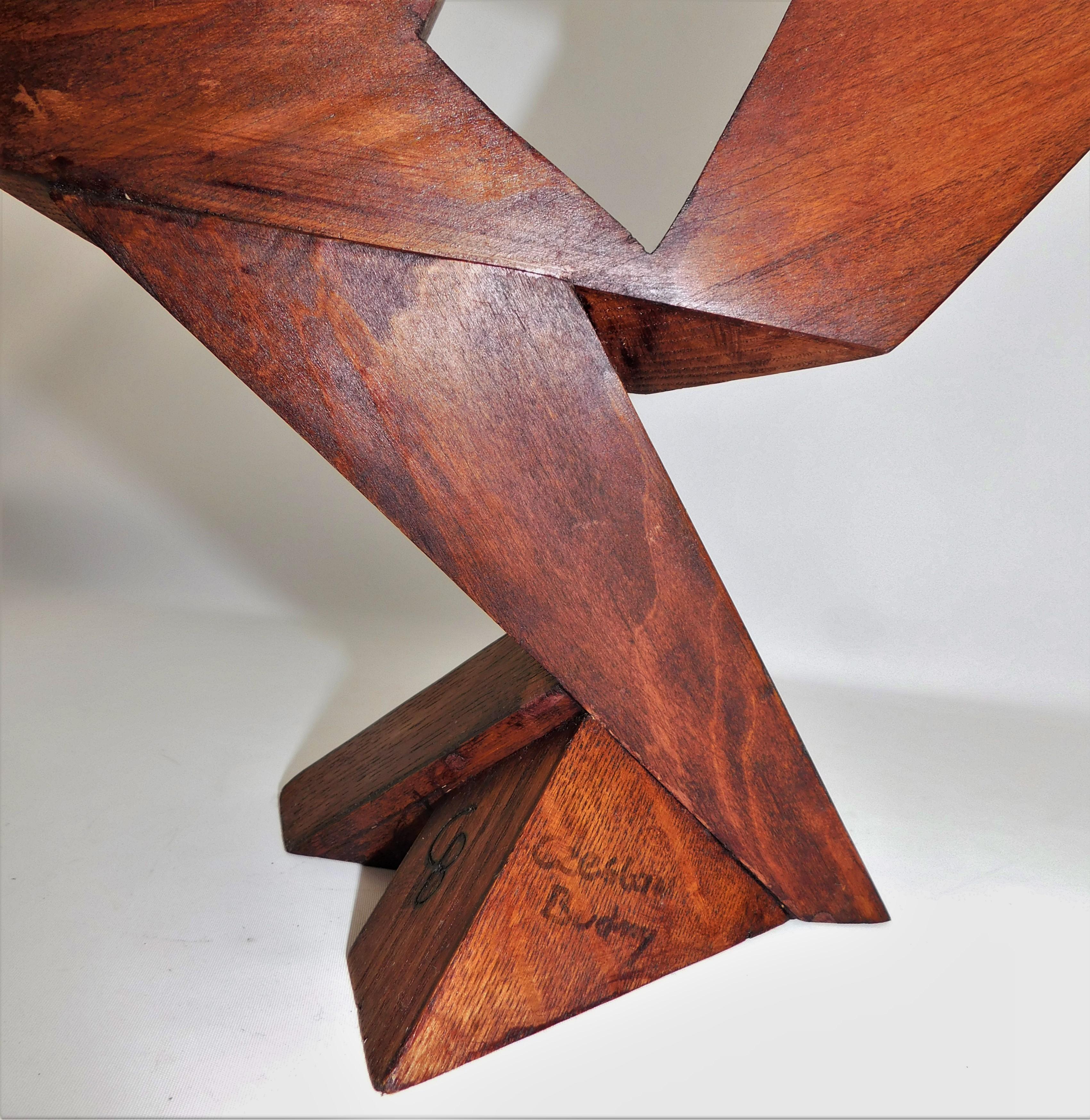 Contemporary Signed Modern Abstract Constructivist Styled Wooden Oak Sculpture In Good Condition For Sale In Hamilton, Ontario