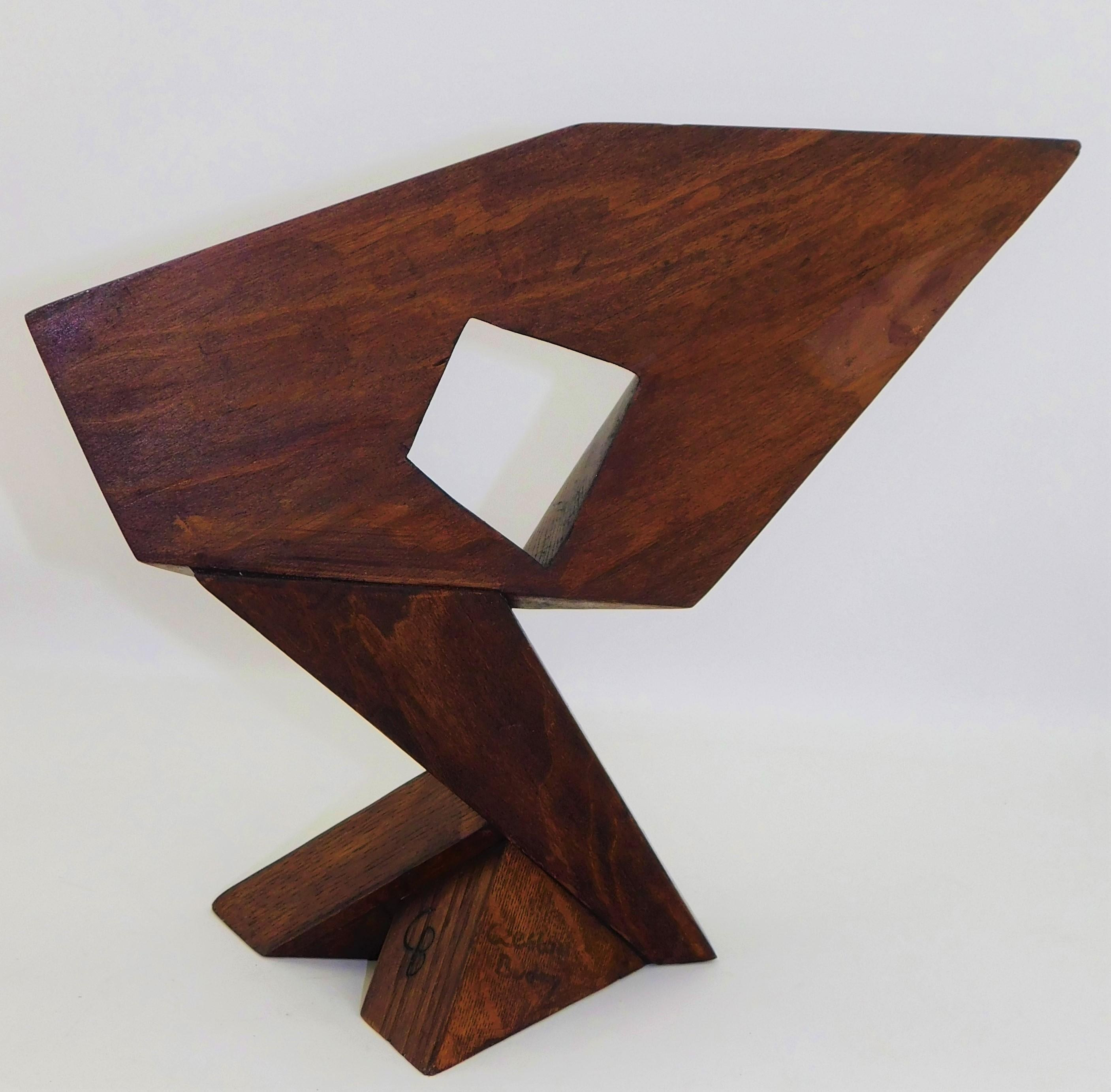 Contemporary Signed Modern Abstract Constructivist Styled Wooden Oak Sculpture For Sale 1