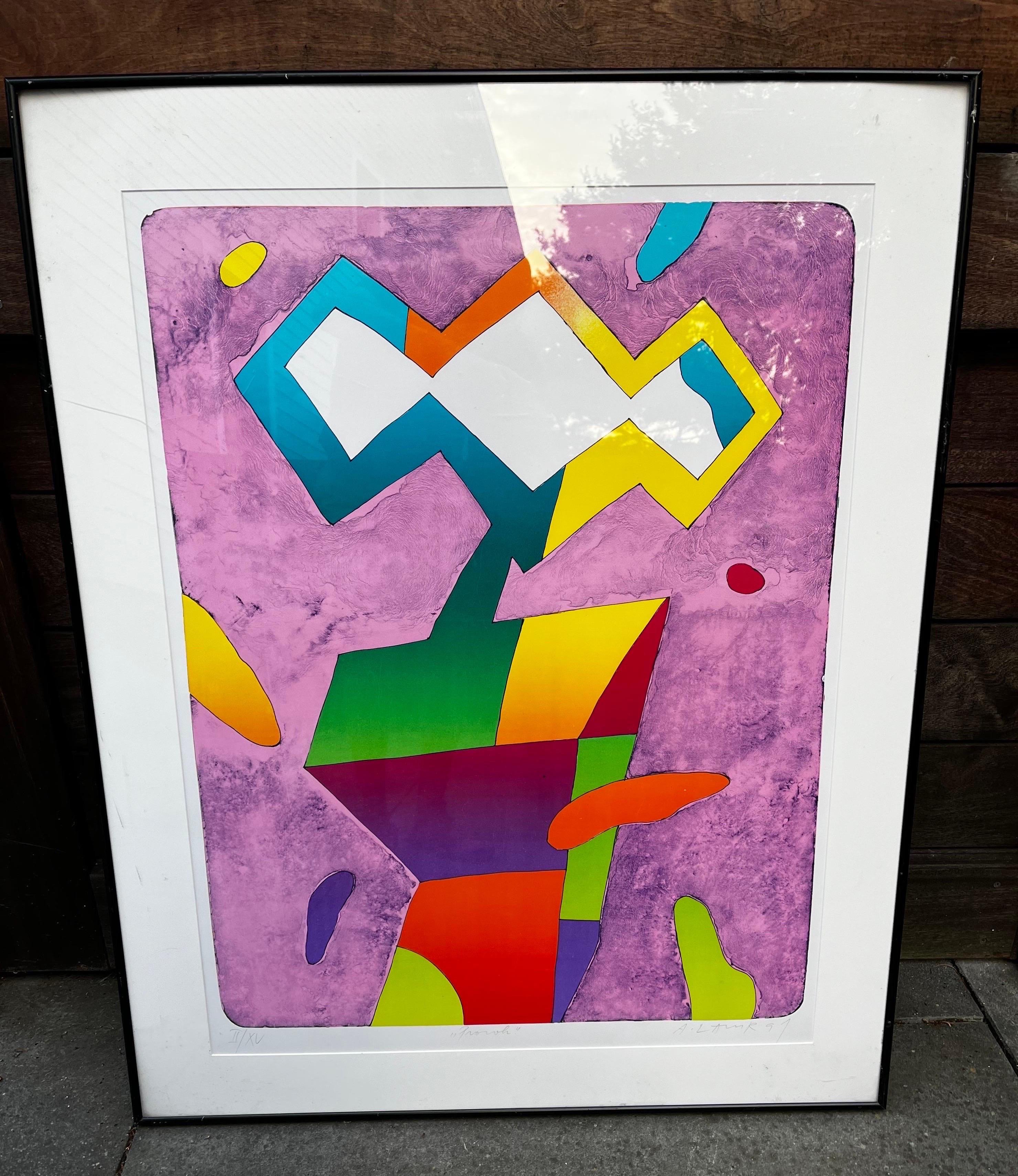 Zeitgenössische signierte sehr farbenfrohe abstrakte Lithographie  im Angebot 6