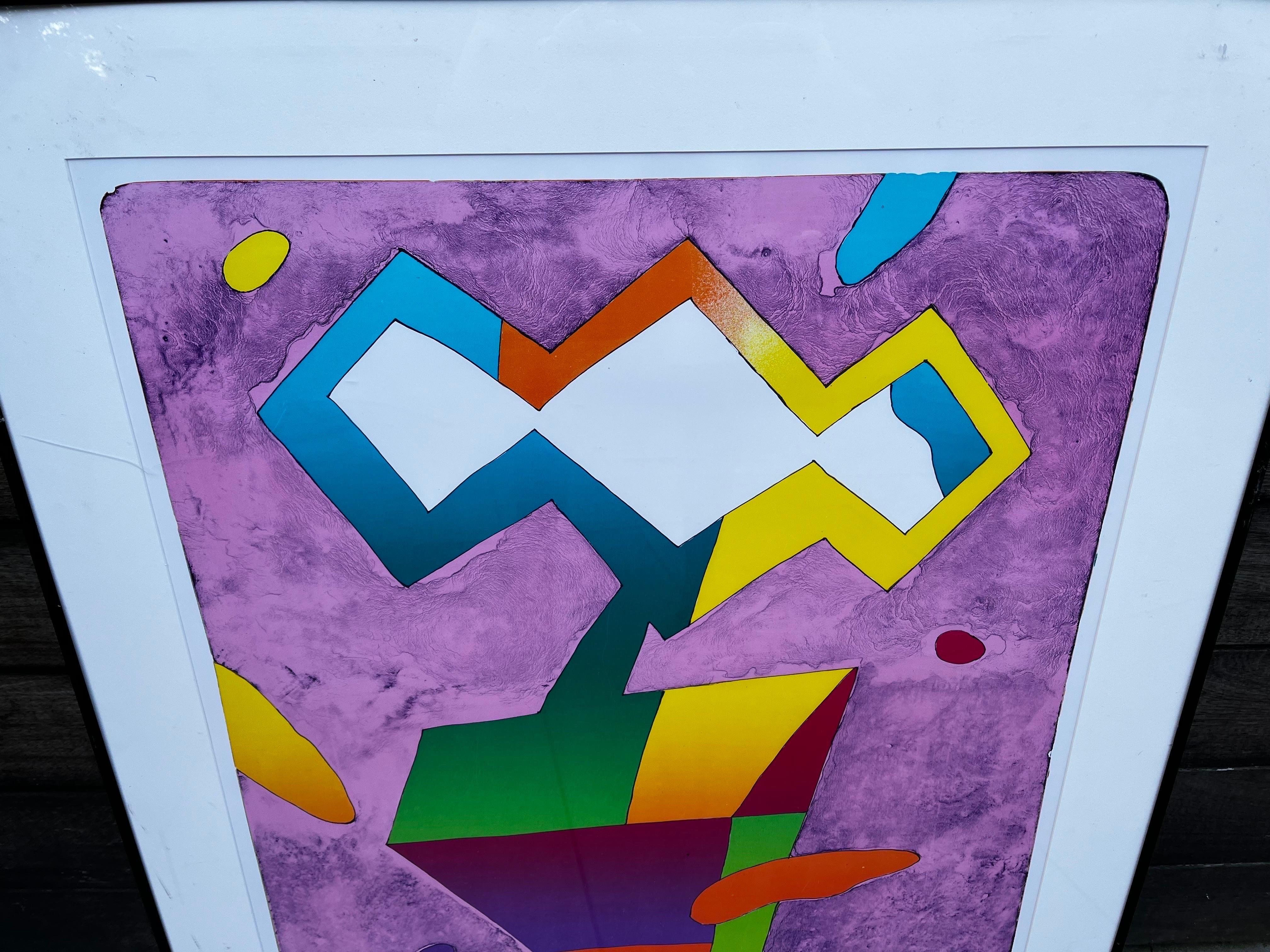 Moderne Lithographie abstraite très colorée signée contemporaine  en vente