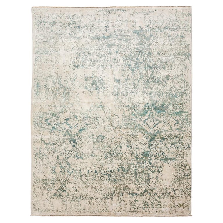 Contemporary Silk and Wool Rug, Abstract Design, Green, Gray and Beige Colors For Sale at 1stdibs