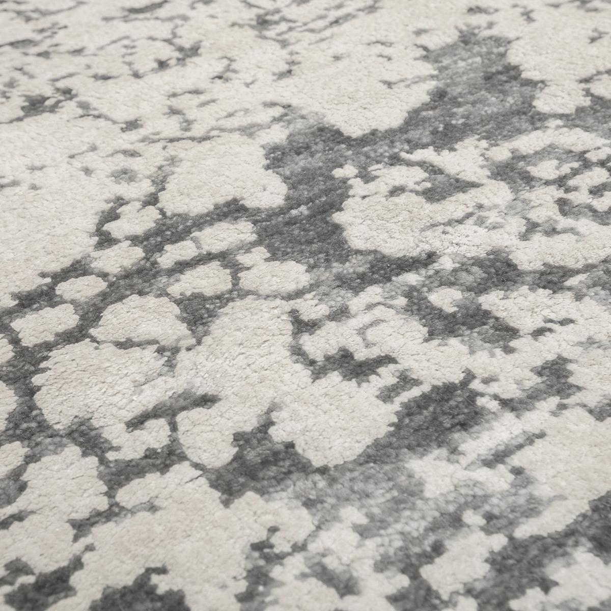 Contemporary Silk and Wool Rug, Abstract Design in Grey and Beige Colors 5