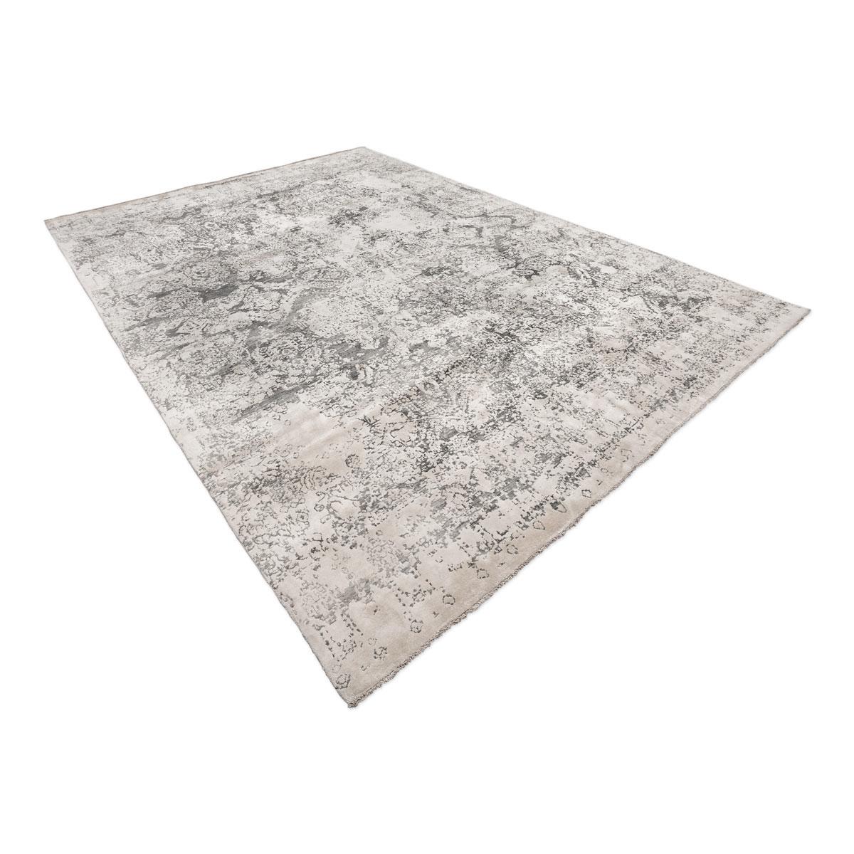 Modern Contemporary Silk and Wool Rug, Abstract Design in Grey and Beige Colors
