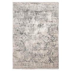 Contemporary Silk and Wool Rug, Abstract Design in Grey and Beige Colors