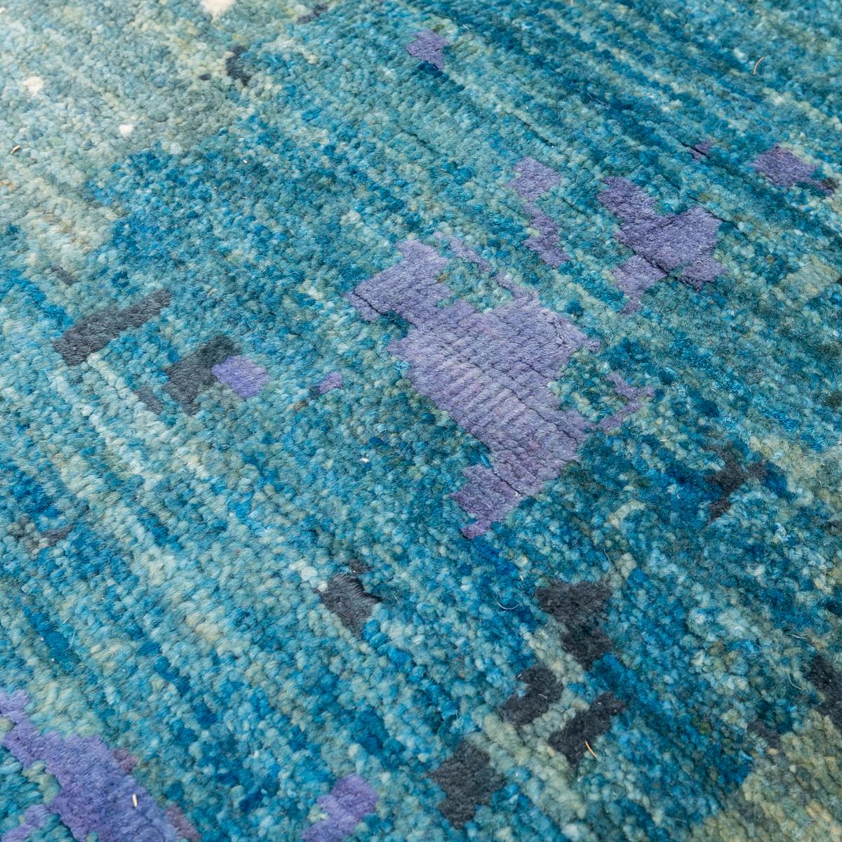 Contemporary Silk and Wool Rug, Abstract Design over Green, Gray and Purple 8