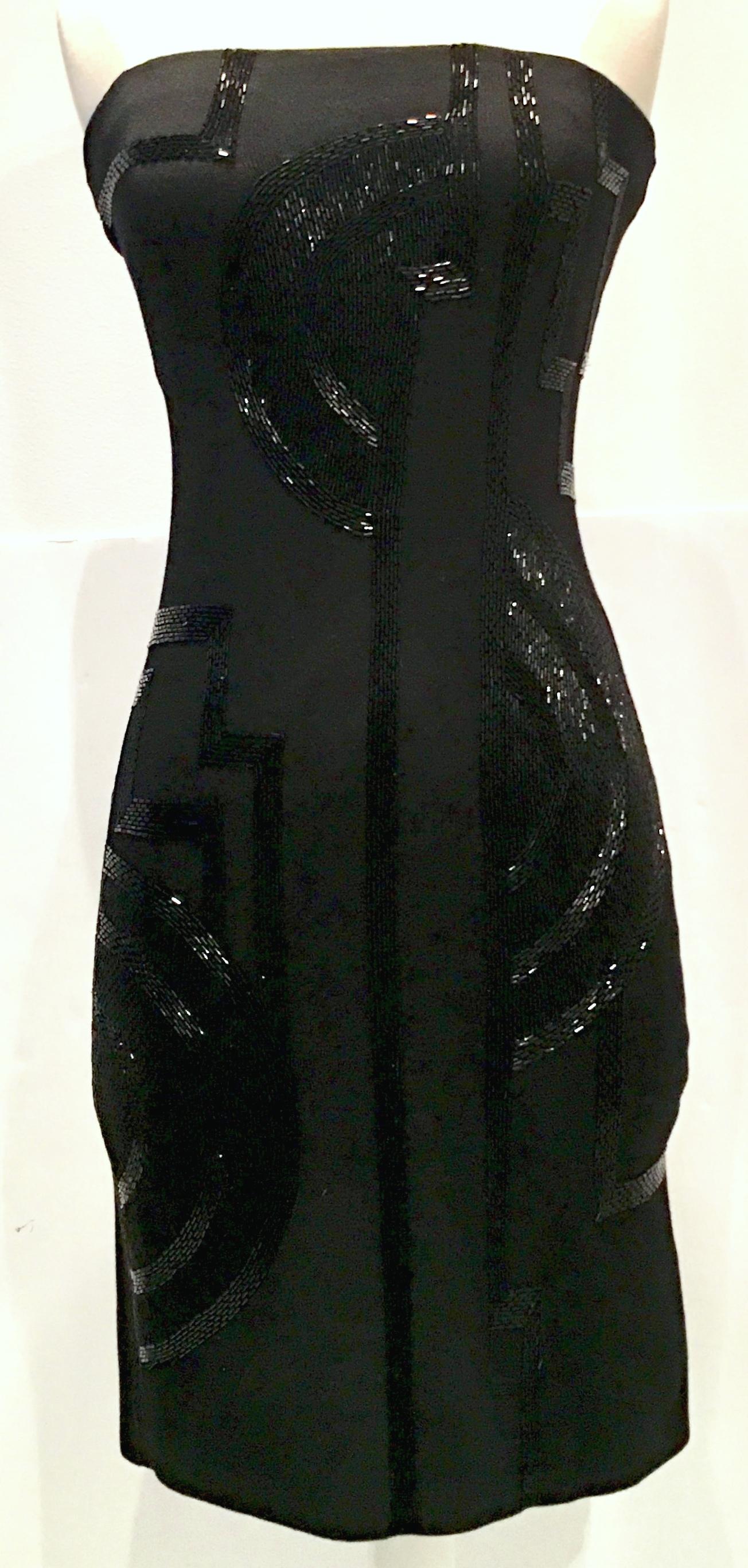 21st Century Stunning & Sleek NWT Ralph Lauren Art Deco style black silk-knit strapless beaded 