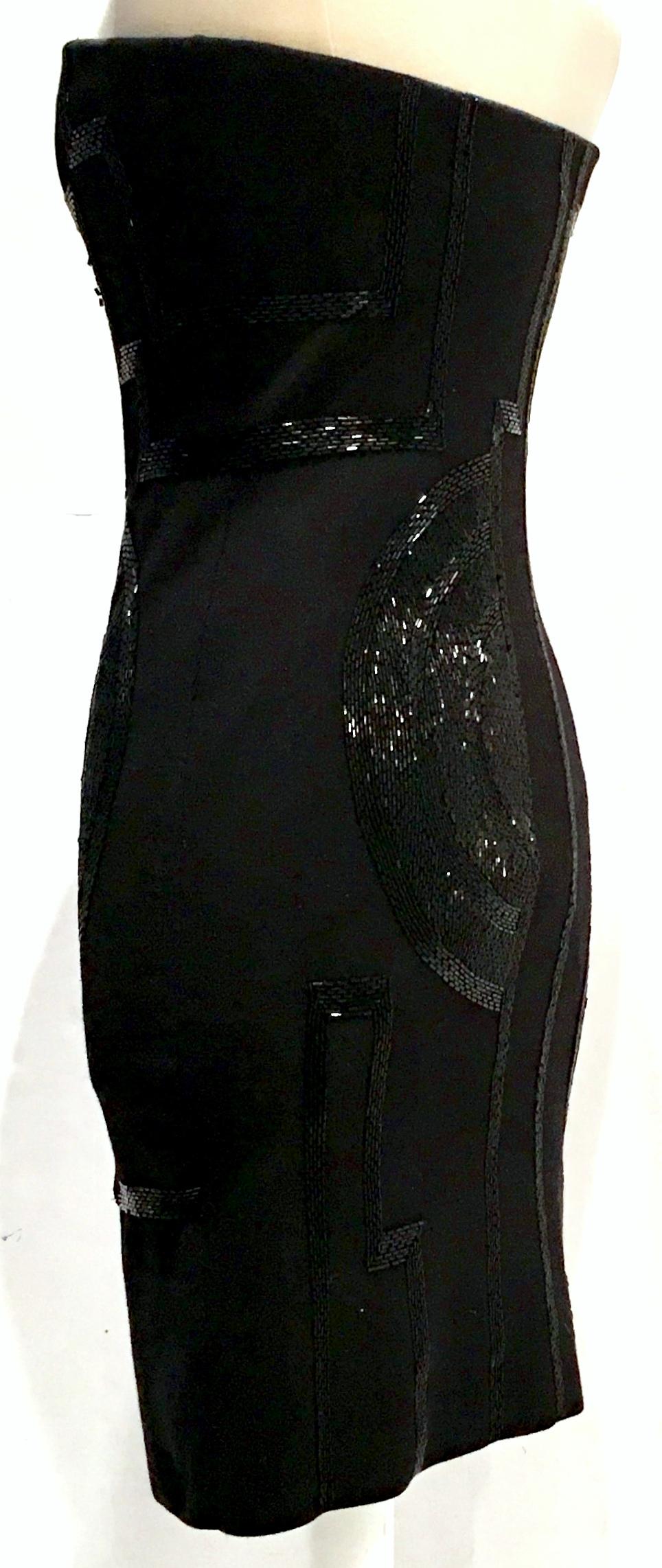 Black Contemporary Silk Knit Beaded Strapless Cocktail Dress By, Ralph Lauren NWT For Sale