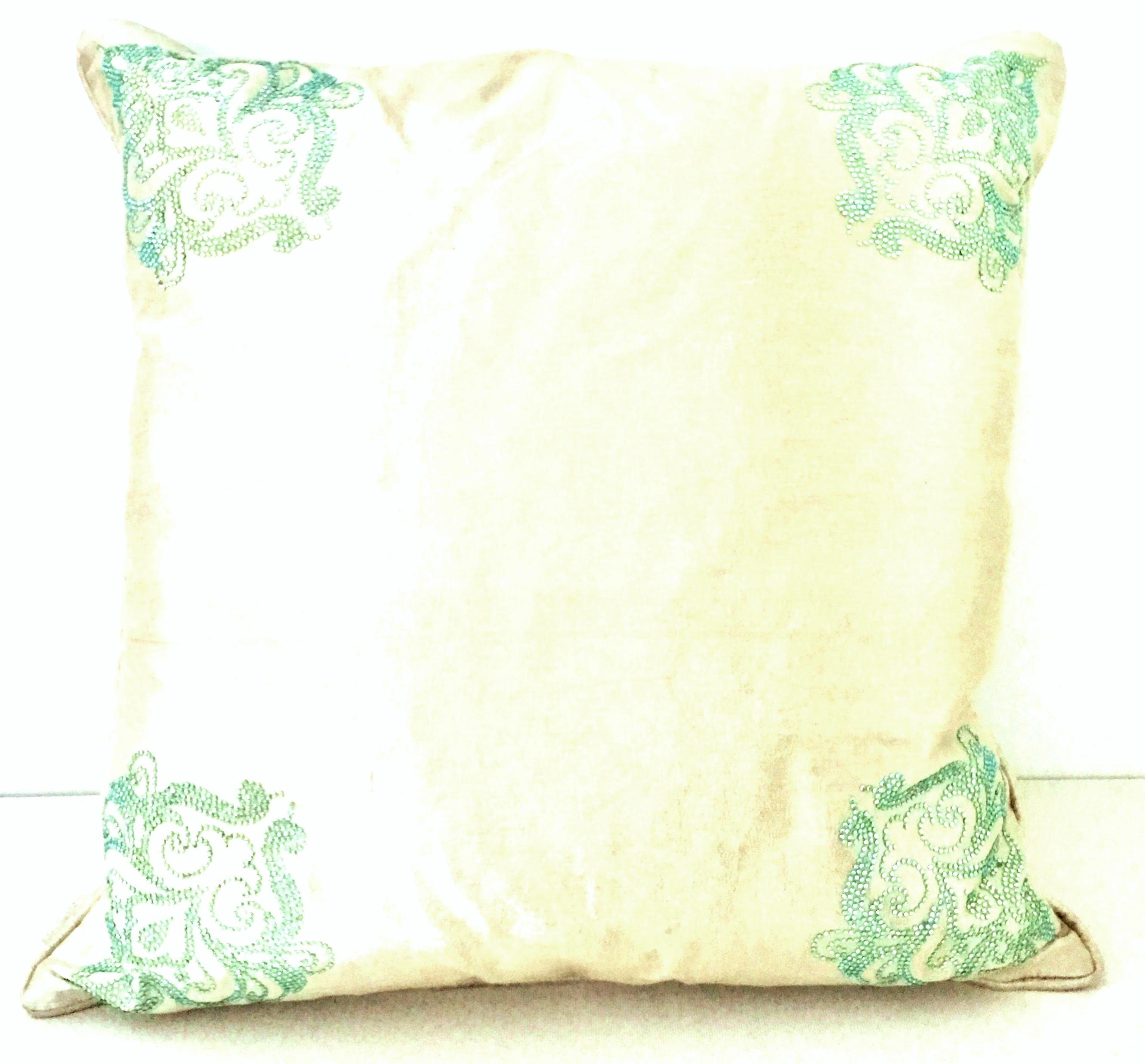 Asian Contemporary Silk Paisley Crystal Adorned Pillow For Sale
